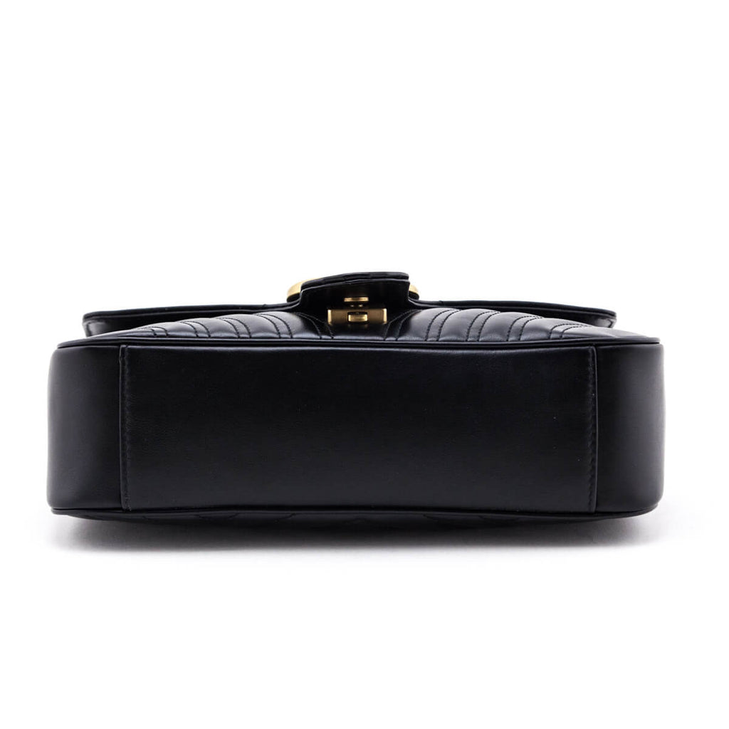 Gucci Black Calfskin Matelasse Small GG Marmont Shoulder Bag