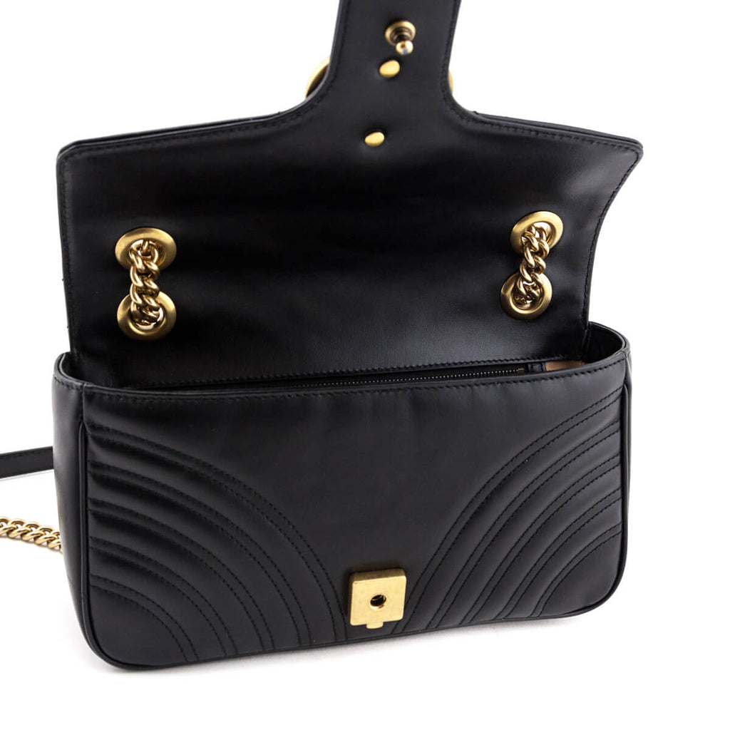 Gucci Black Calfskin Matelasse Small GG Marmont Shoulder Bag