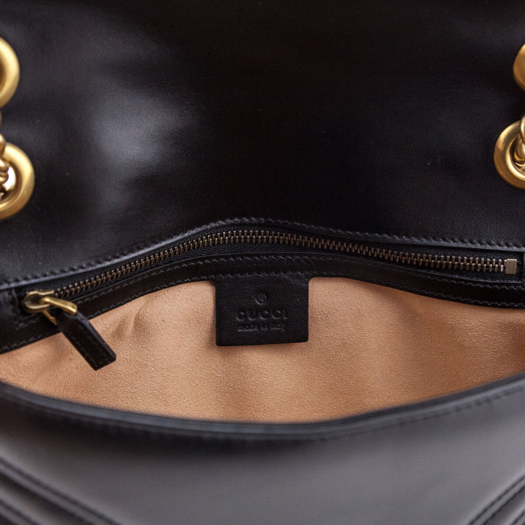 Gucci Black Calfskin Matelasse Small GG Marmont Shoulder Bag