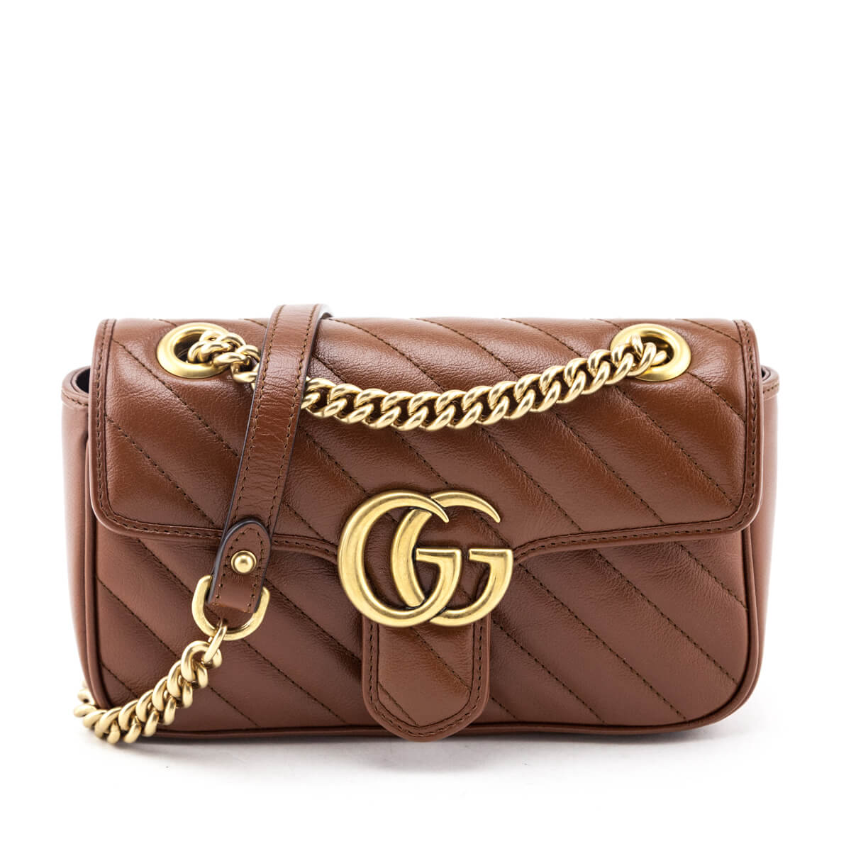 Gucci Brown Diagonal Matelasse Calfskin GG Marmont Mini Shoulder Bag
