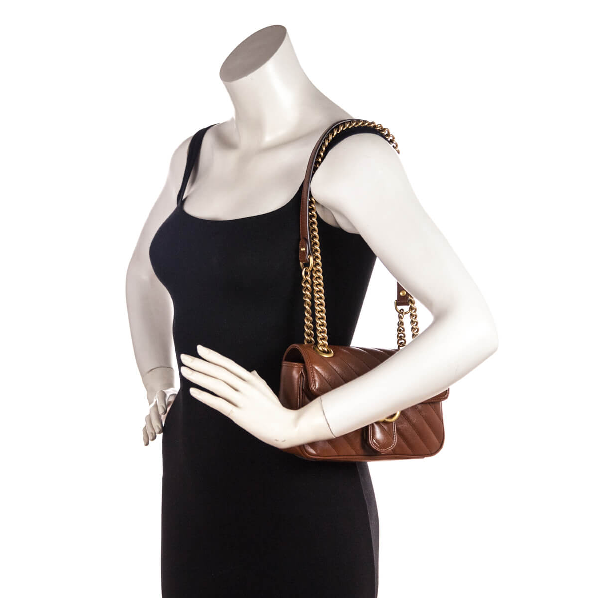 Gucci Brown Diagonal Matelasse Calfskin GG Marmont Mini Shoulder Bag