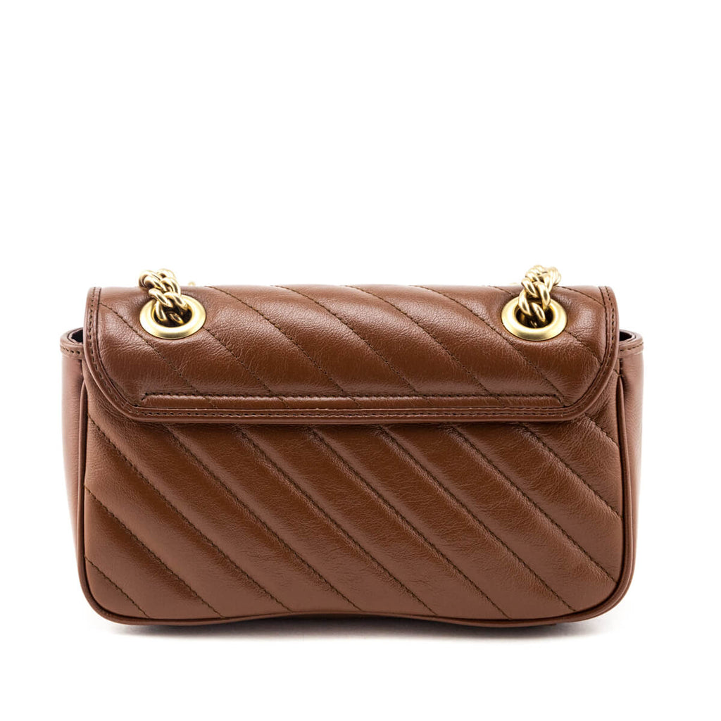 Gucci Brown Diagonal Matelasse Calfskin GG Marmont Mini Shoulder Bag