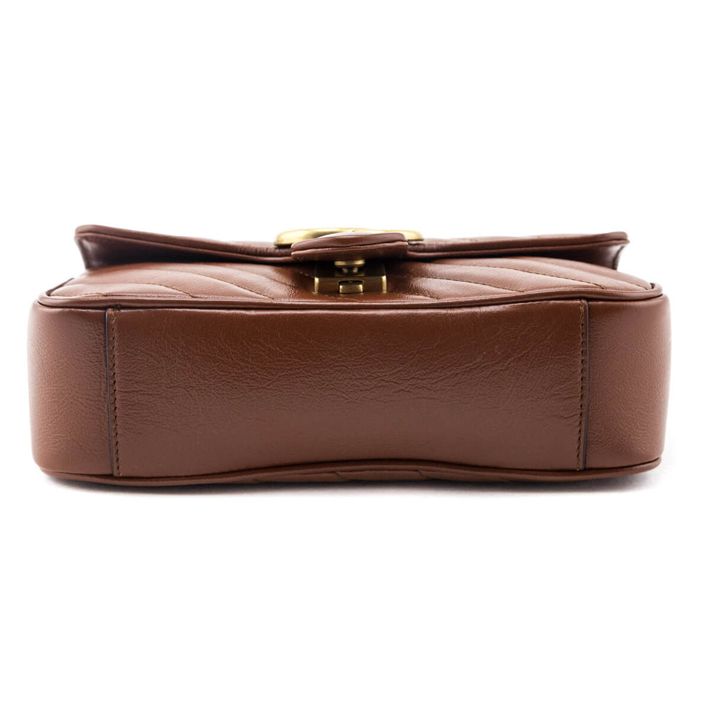Gucci Brown Diagonal Matelasse Calfskin GG Marmont Mini Shoulder Bag