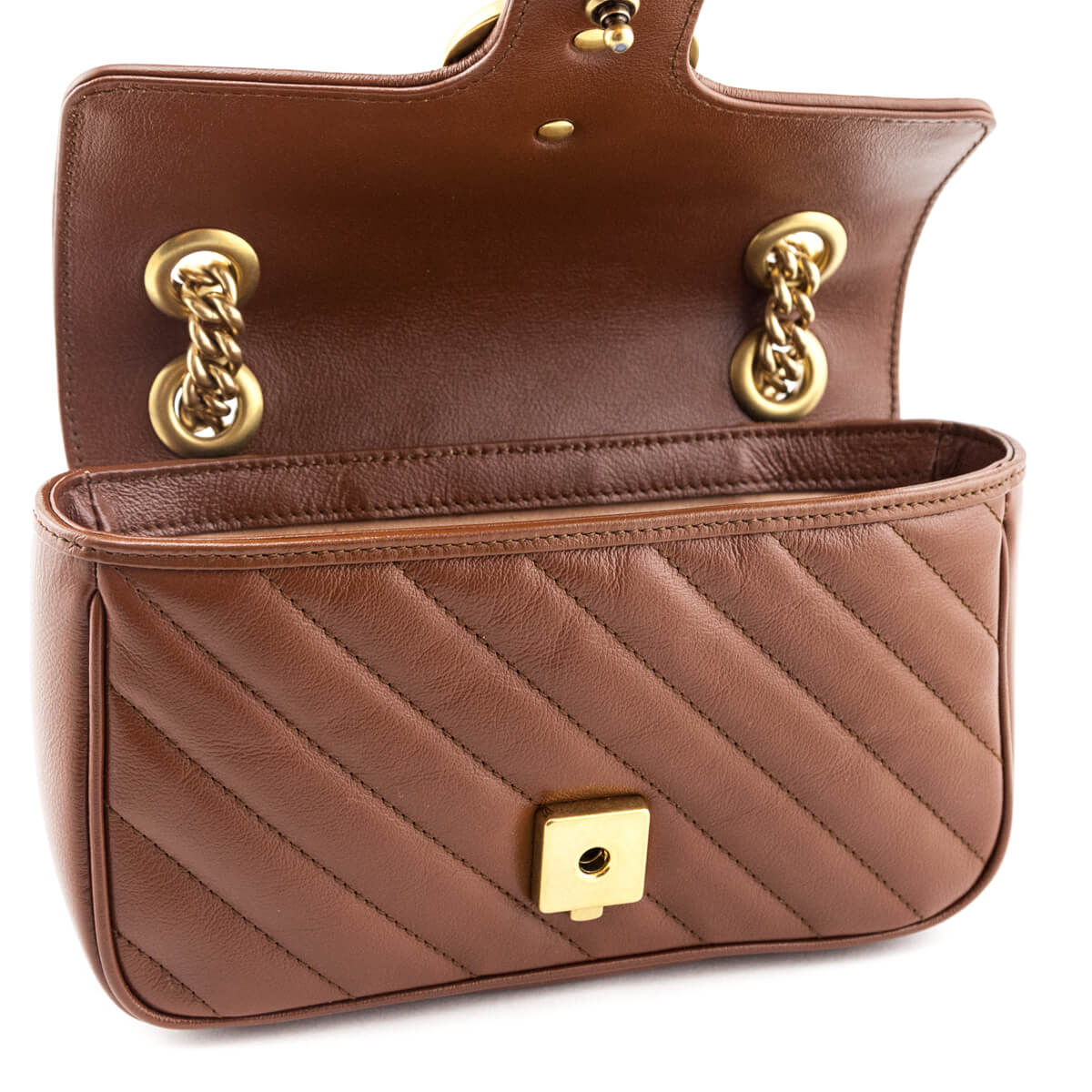 Gucci Brown Diagonal Matelasse Calfskin GG Marmont Mini Shoulder Bag