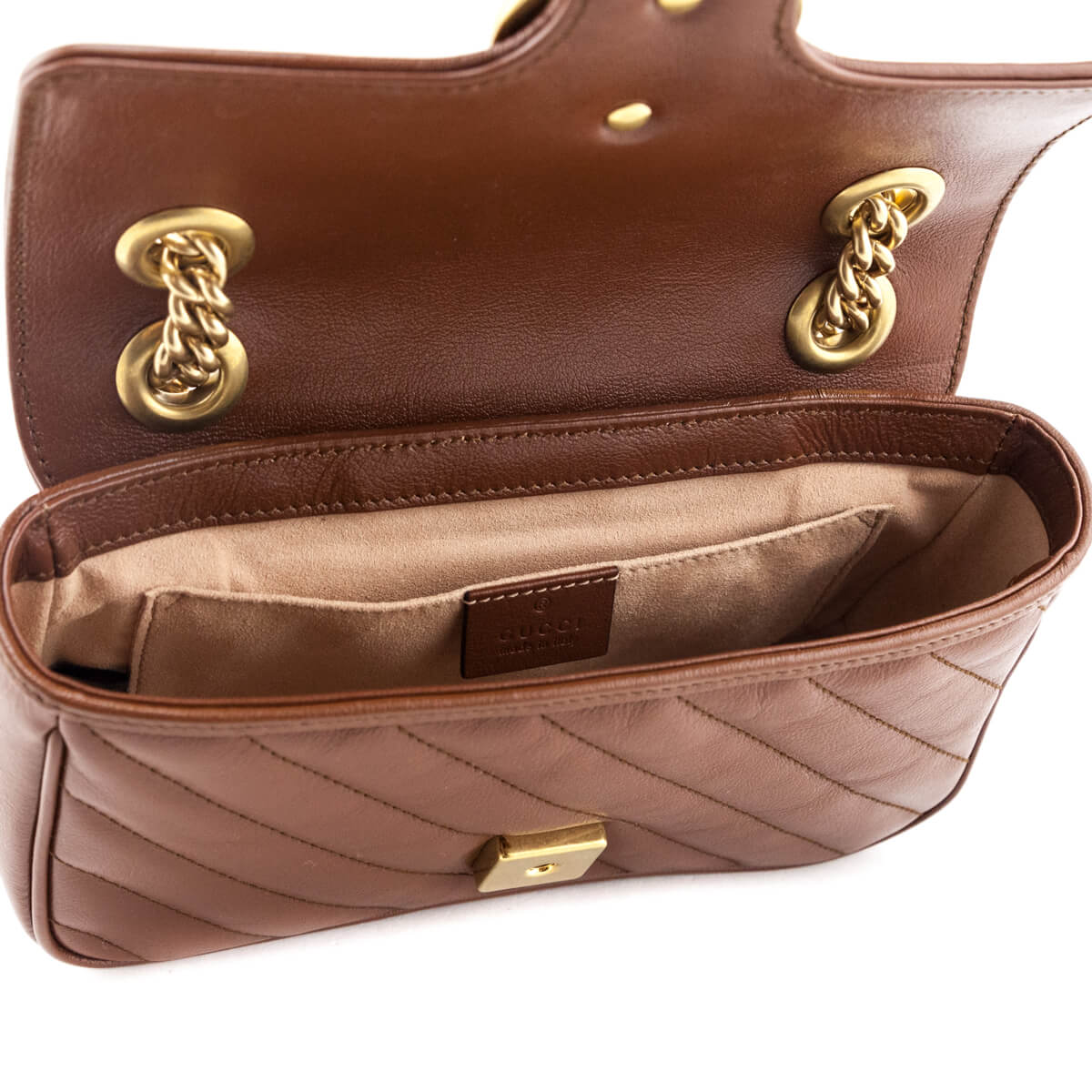 Gucci Brown Diagonal Matelasse Calfskin GG Marmont Mini Shoulder Bag