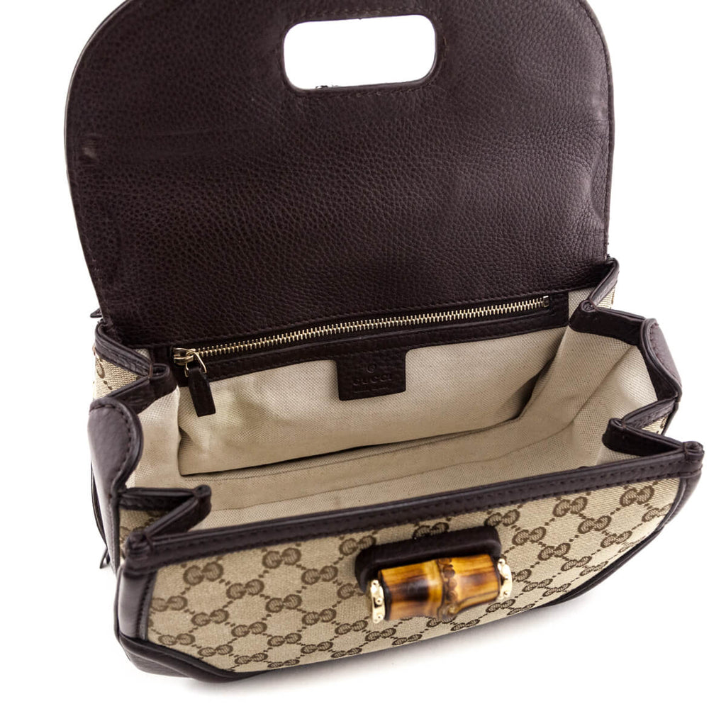 Gucci Brown GG Monogram Medium Bamboo Top Handle Bag