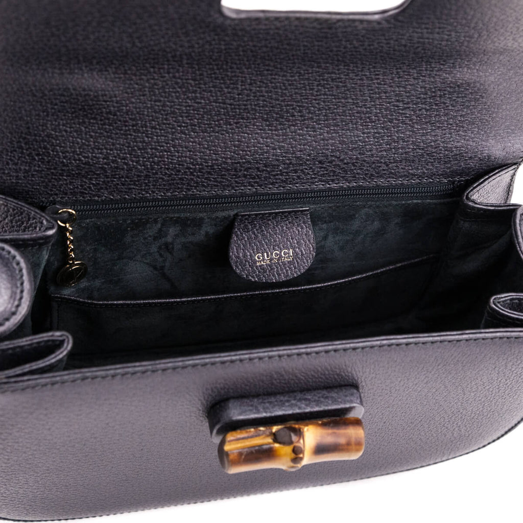 Gucci Gray Grained Calfskin Bamboo Top Handle Bag