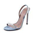 Gucci Light Blue Kid Scamosciato Crystal Ankle Slingback Sandals Size US 9.5 | EU 39.5