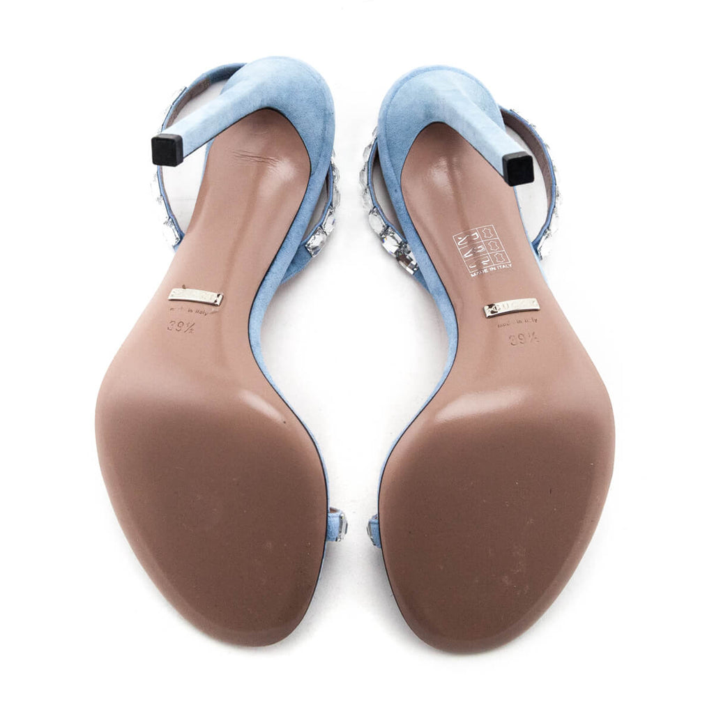 Gucci Light Blue Kid Scamosciato Crystal Ankle Slingback Sandals Size US 9.5 | EU 39.5