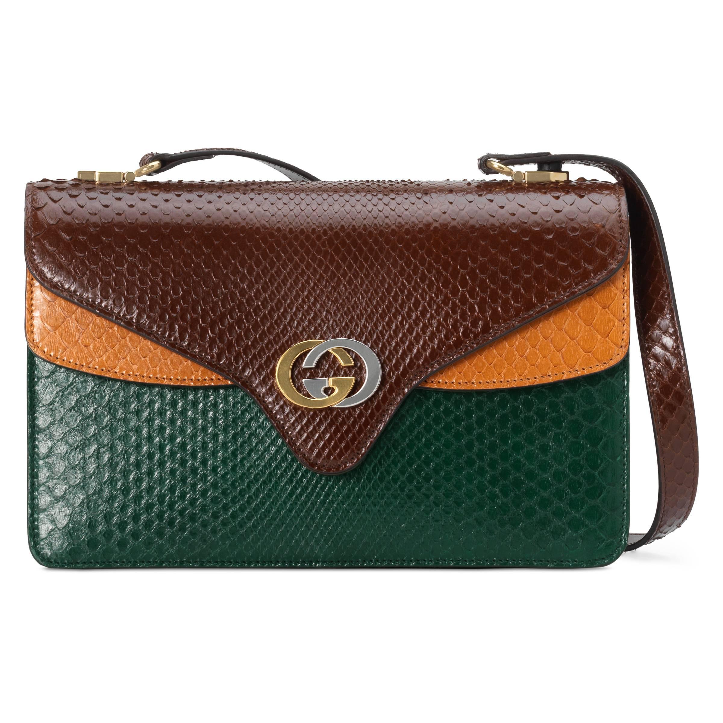 GUCCI GG PYTHON TRICOLOR ACCORDION SHOULDER BAG