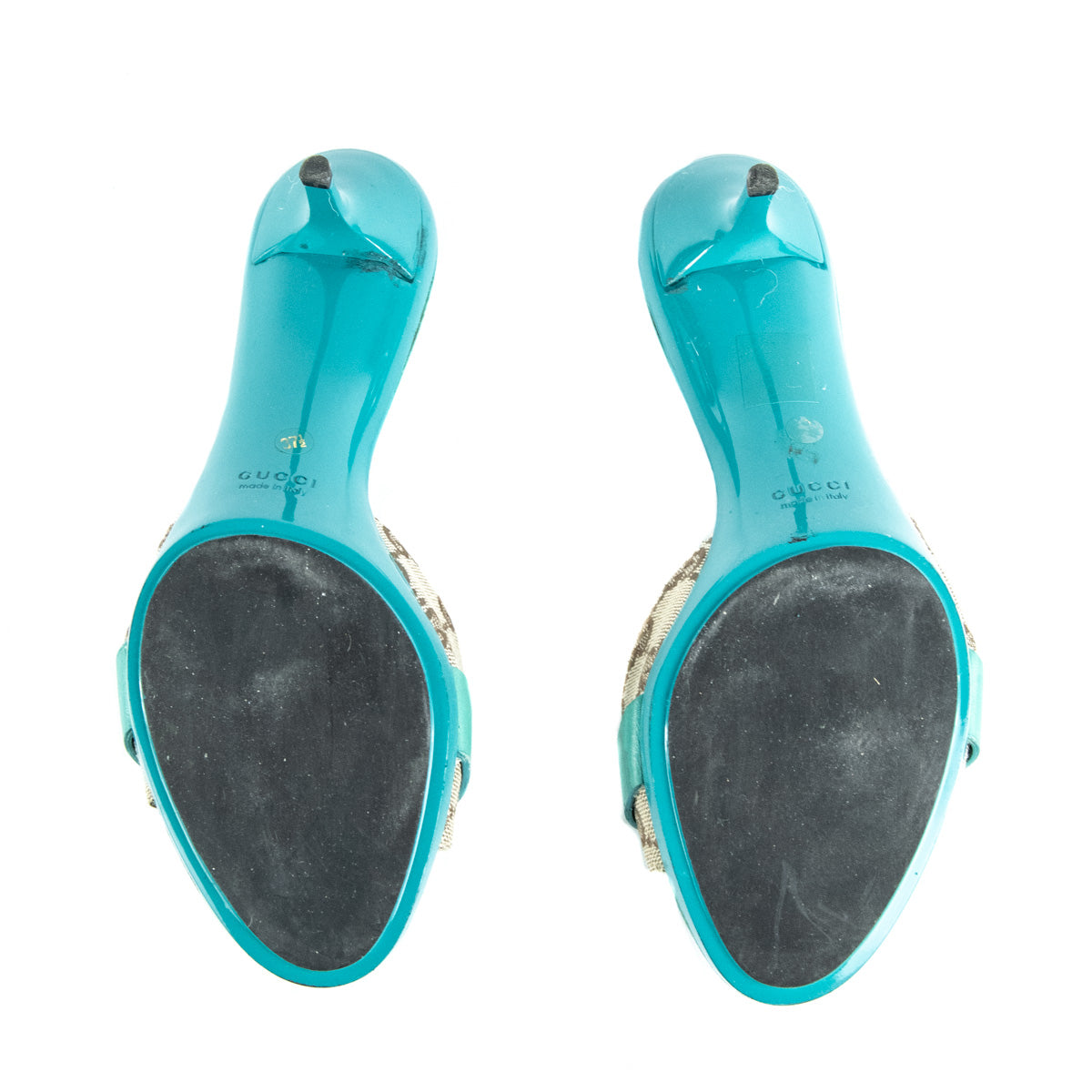 Gucci Turquoise & GG Canvas Slide Sandals Size US 7.5 | EU 37.5