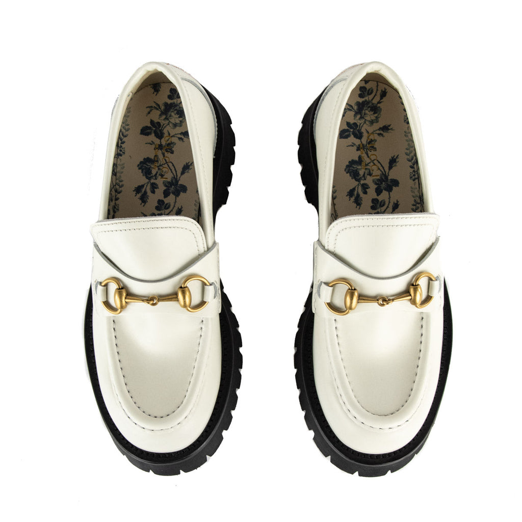 Gucci White Leather Lug Sole Horsebit Loafer Size US 8 | EU 38