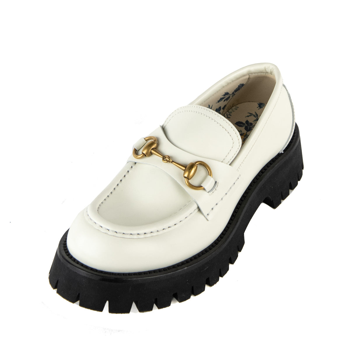 Gucci White Leather Lug Sole Horsebit Loafer Size US 8 | EU 38