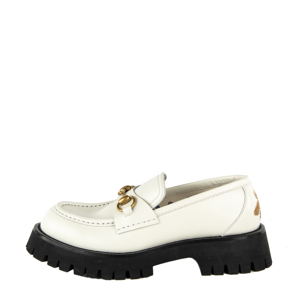 Gucci White Leather Lug Sole Horsebit Loafer Size US 8 | EU 38