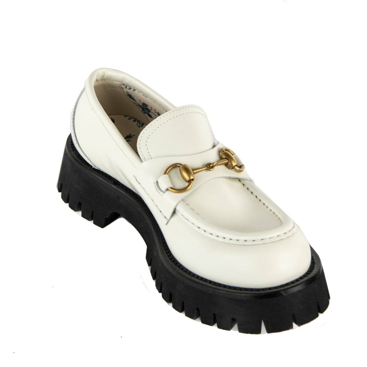 Gucci White Leather Lug Sole Horsebit Loafer Size US 8 | EU 38