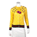 Gucci Yellow Wool Rose Embroidered Mink Pom Pom Crochet Cardigan Size XS