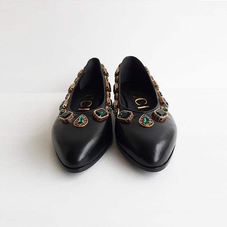Gucci Mid-Heel Pump with Green Stones Sz 37 (7)