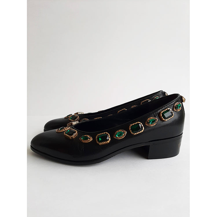Gucci Mid-Heel Pump with Green Stones Sz 37 (7)