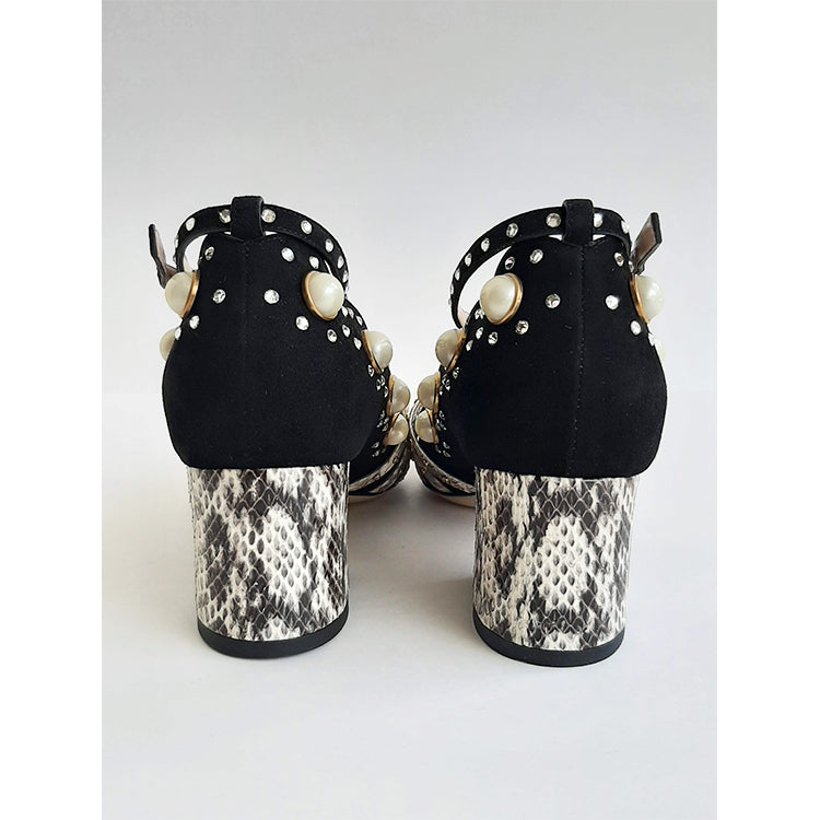 Gucci Ofelia Black Pearly Studded Mid-Pumps Sz 37 (7)