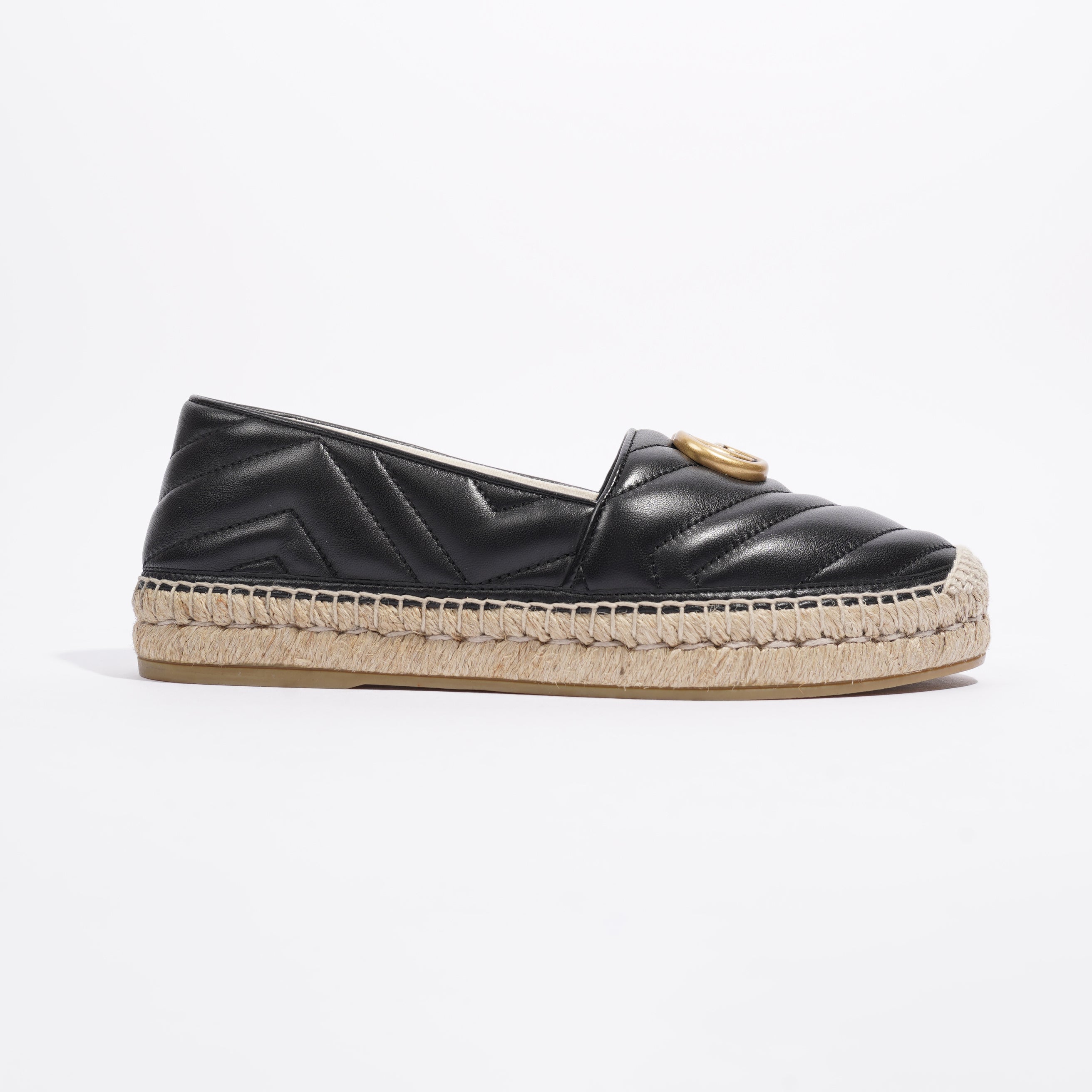 Gucci GG Espadrilles Black Leather EU 38 UK 5
