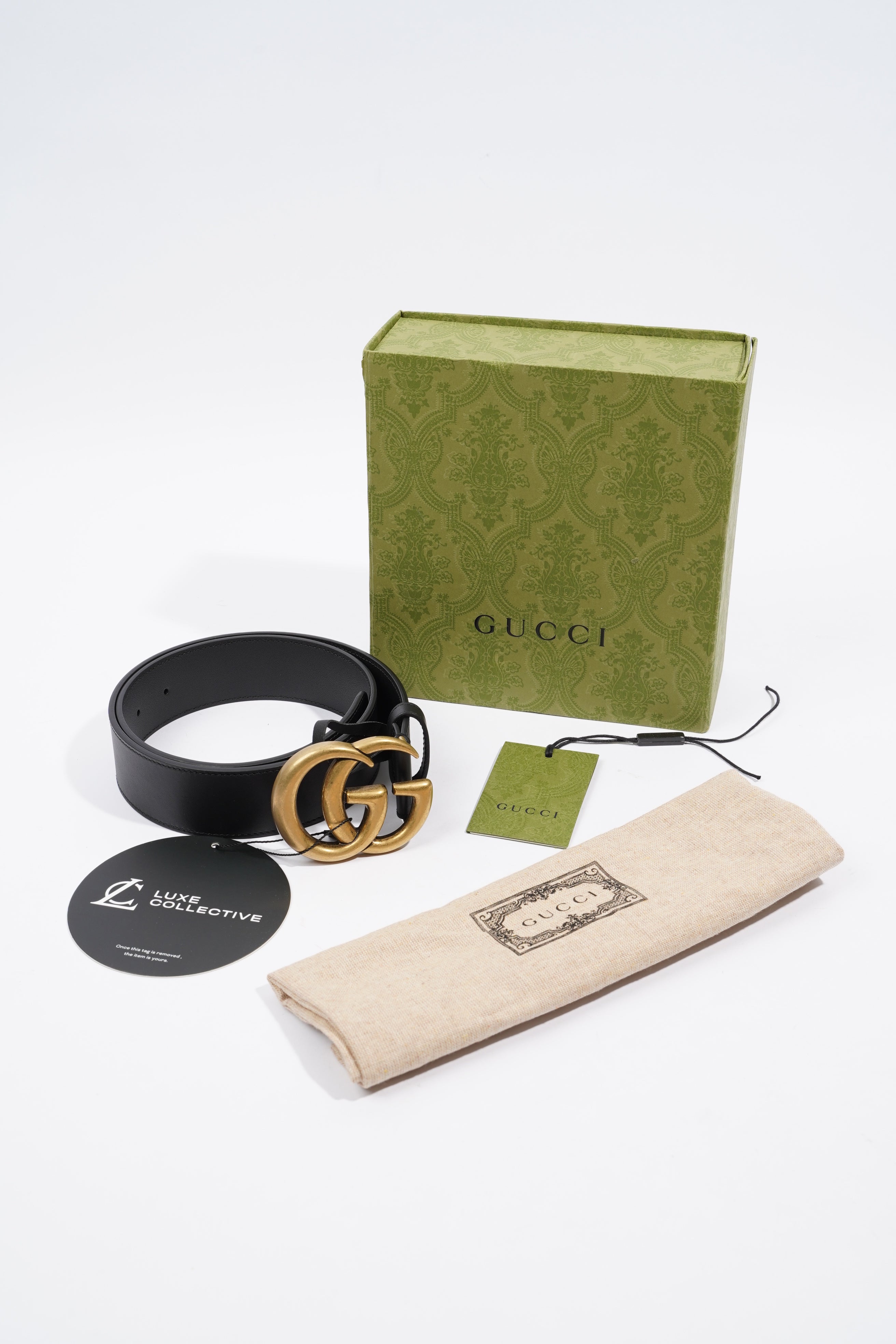 Gucci Marmont Belt Black / Gold Leather 75cm 30"