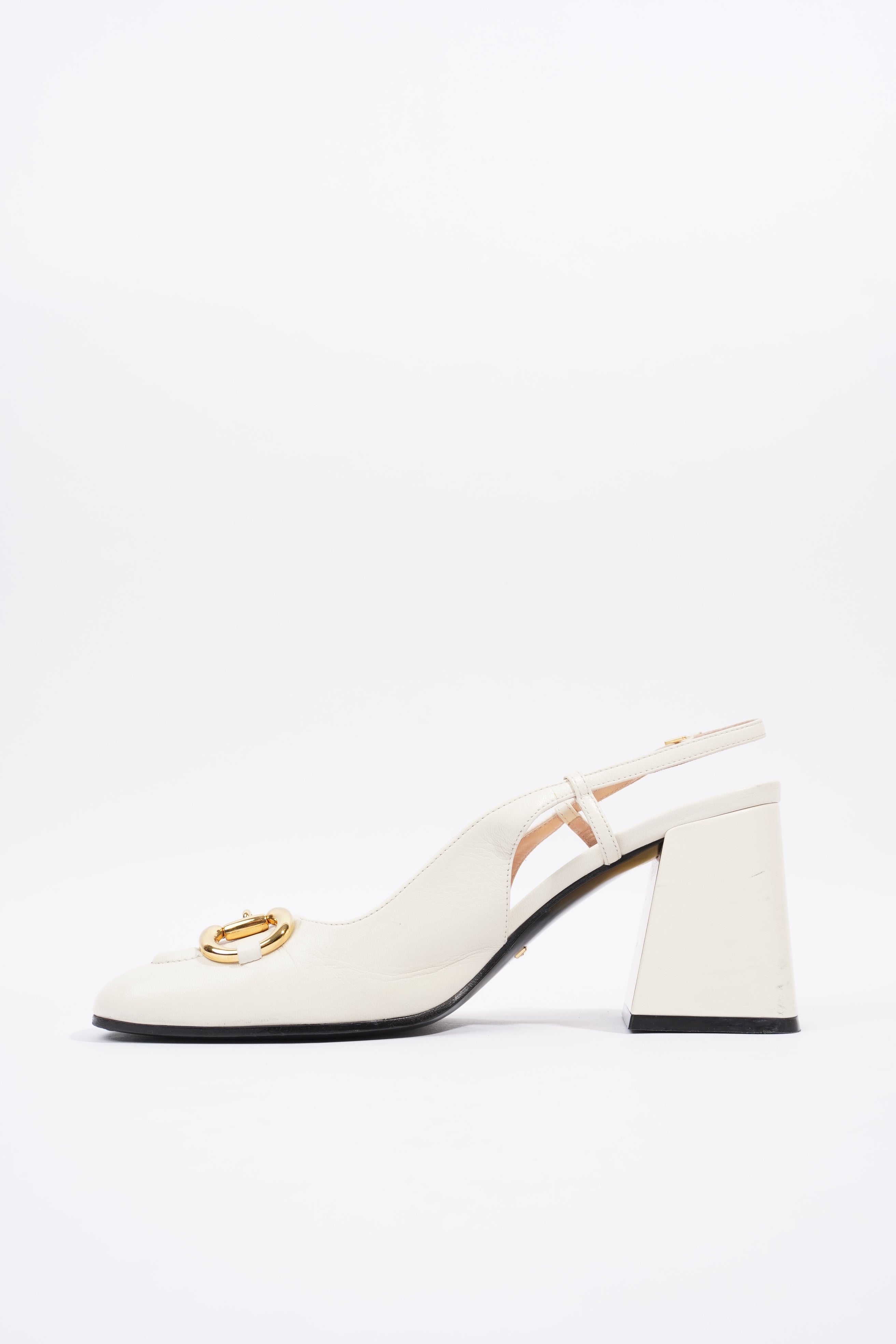 Gucci Horsebit Heeled Slingback 75 White Leather EU 39 UK 6