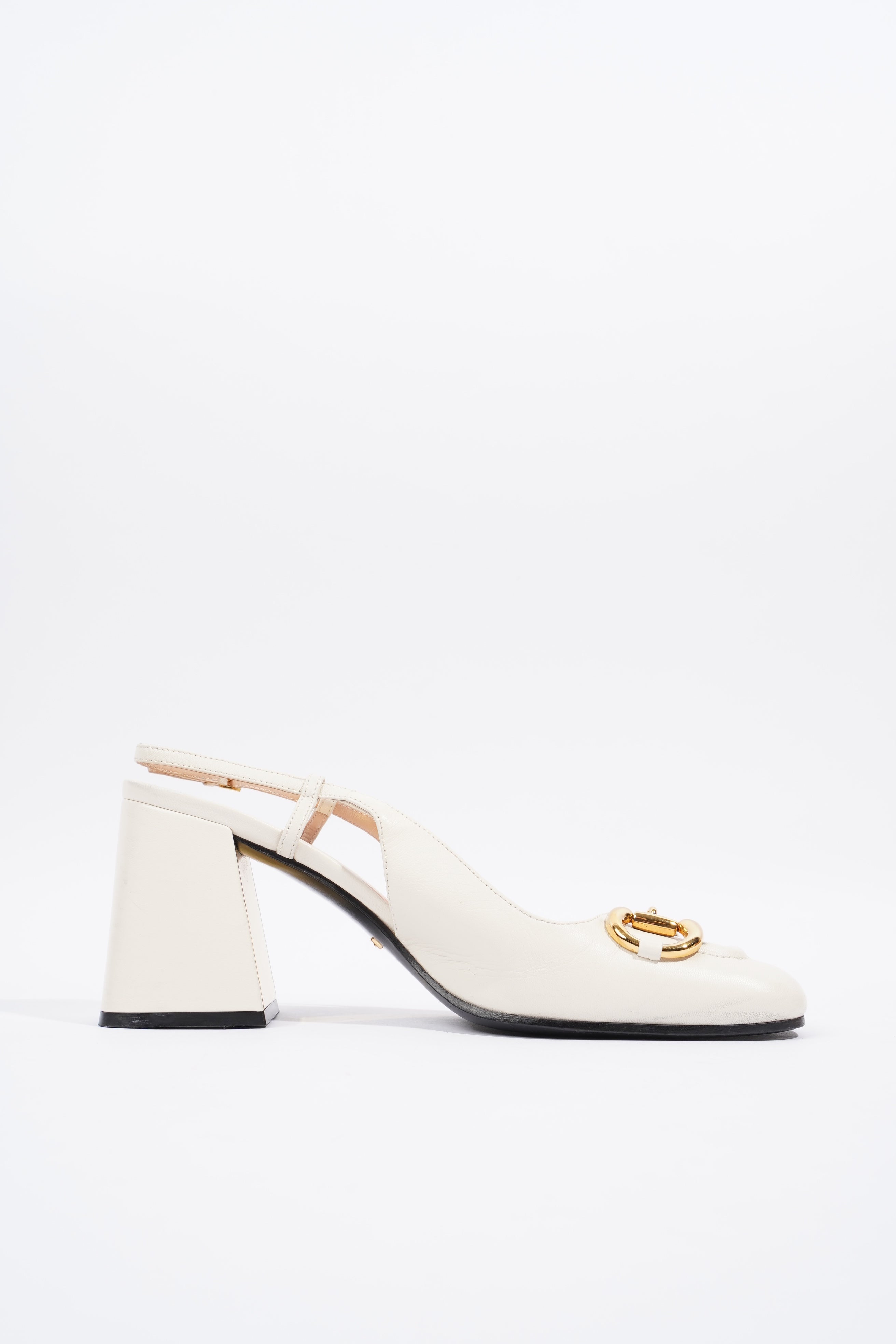 Gucci Horsebit Heeled Slingback 75 White Leather EU 39 UK 6
