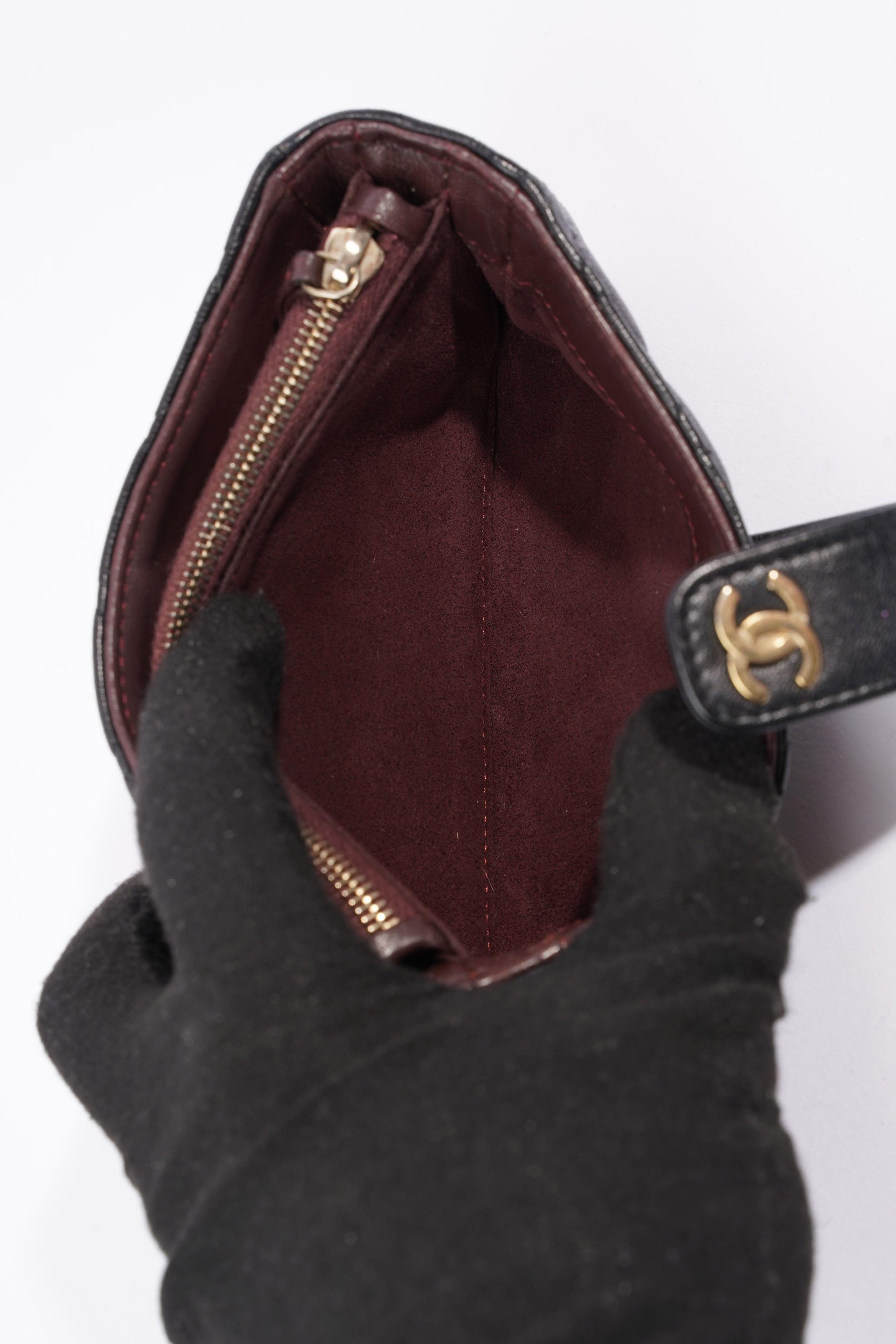 Chanel Zip Wallet Black Lambskin Leather
