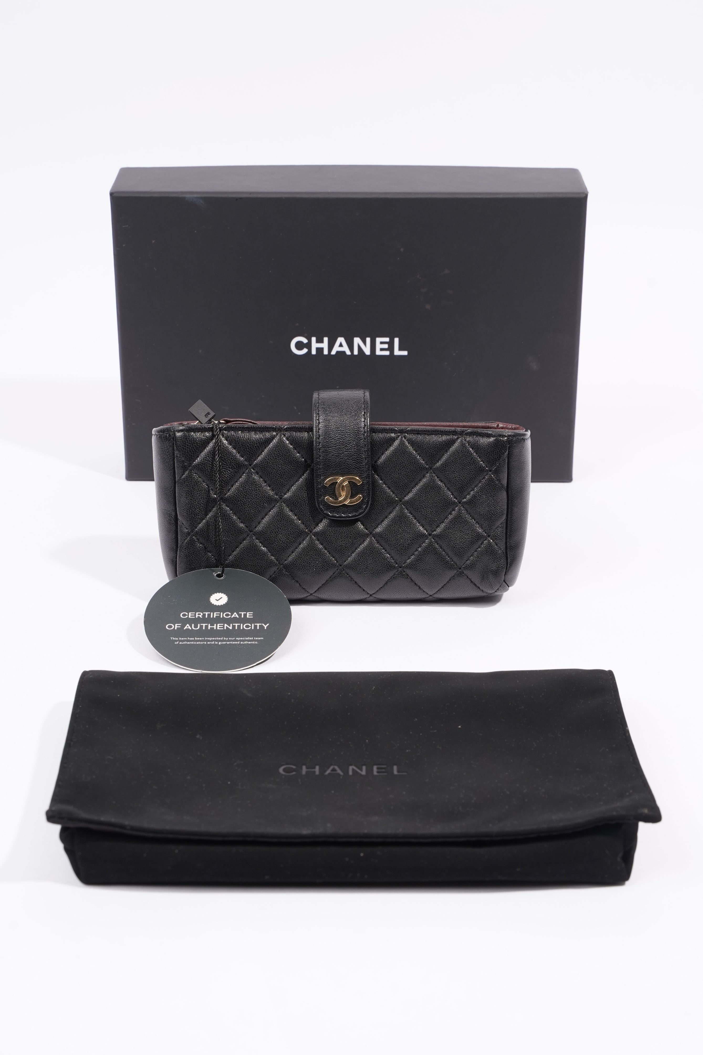 Chanel Zip Wallet Black Lambskin Leather