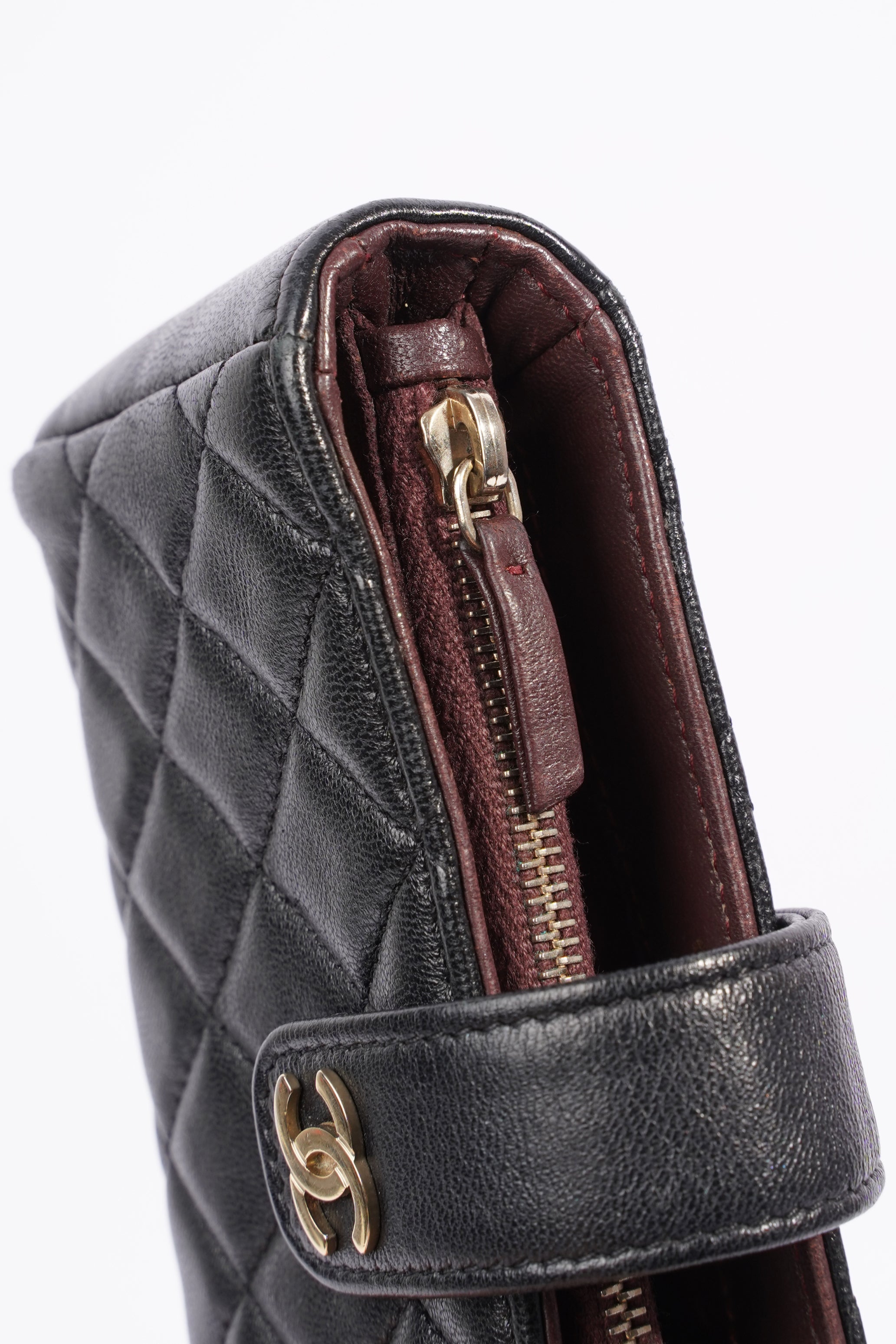 Chanel Zip Wallet Black Lambskin Leather
