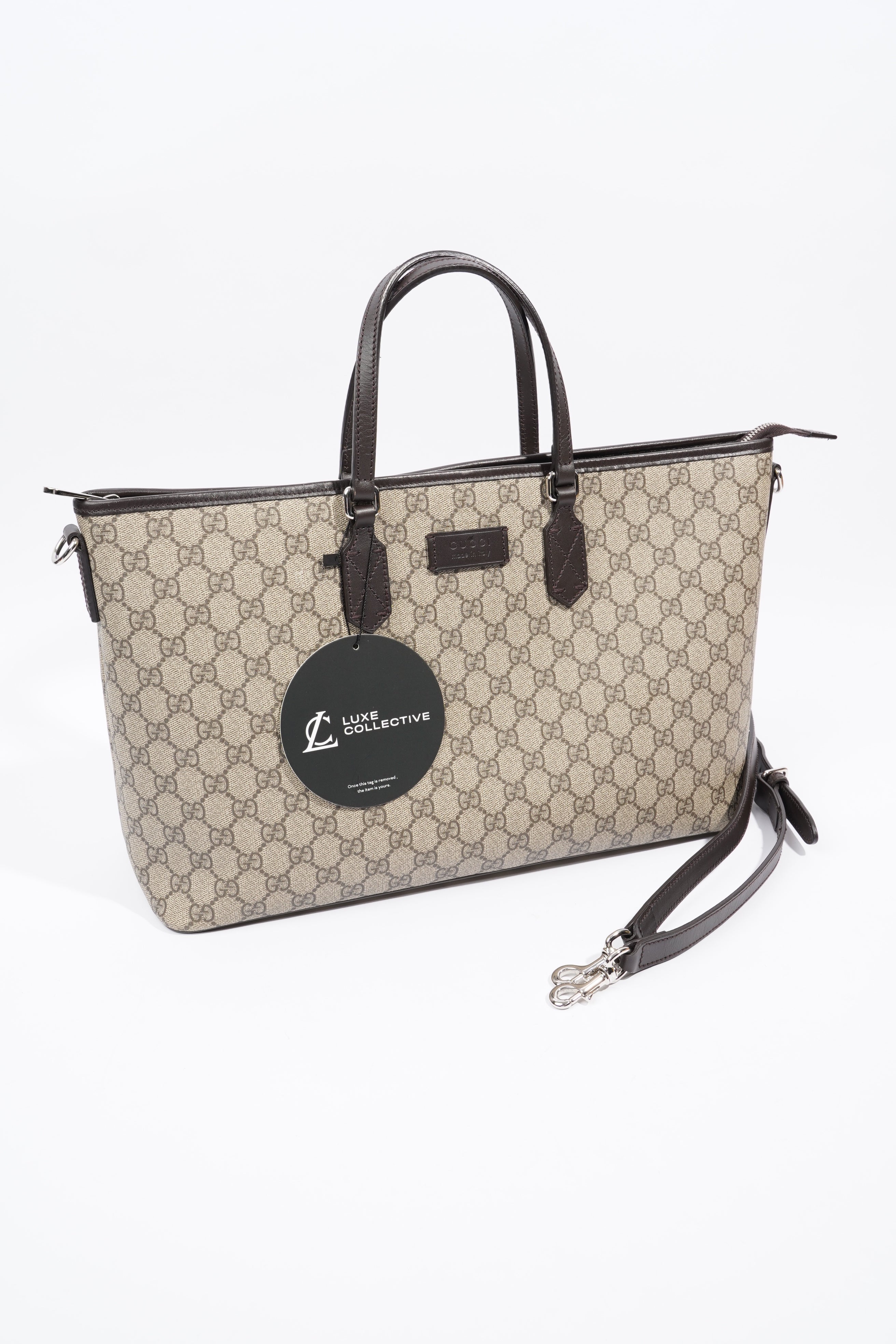 Gucci GG Zip Tote Beige And Ebony GG Supreme Coated Canvas Medium