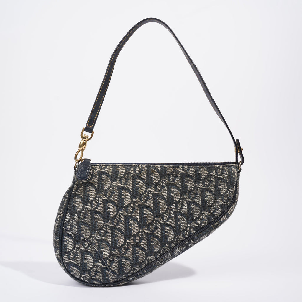 Christian Dior Mini Saddle Blue And Grey Oblique Canvas