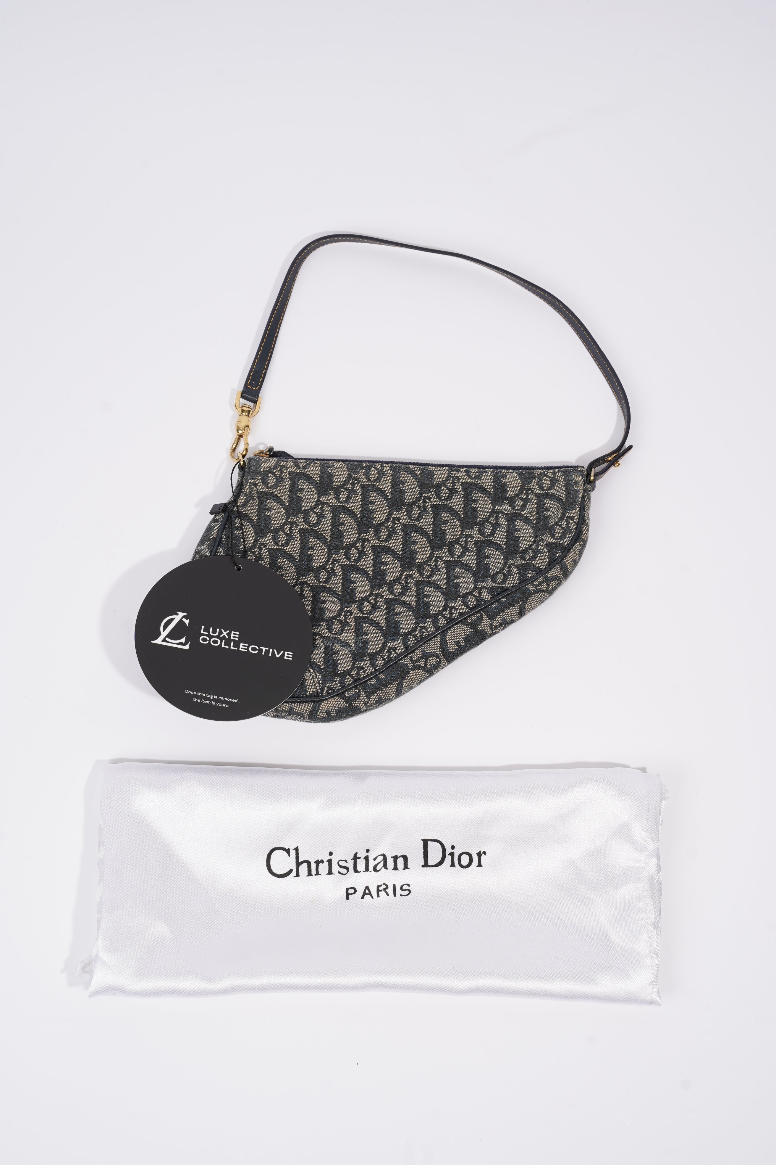 Christian Dior Mini Saddle Blue And Grey Oblique Canvas