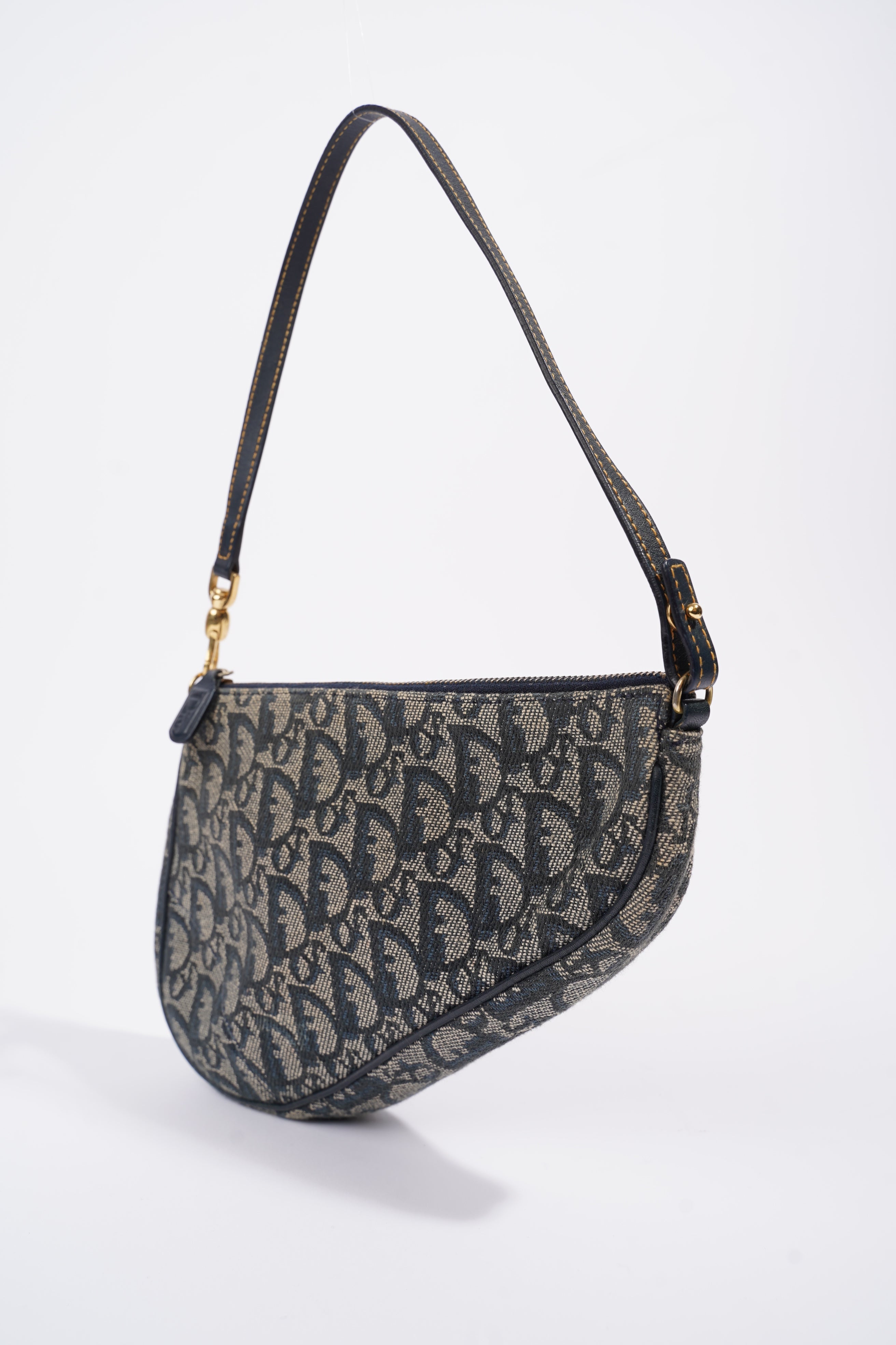 Christian Dior Mini Saddle Blue And Grey Oblique Canvas