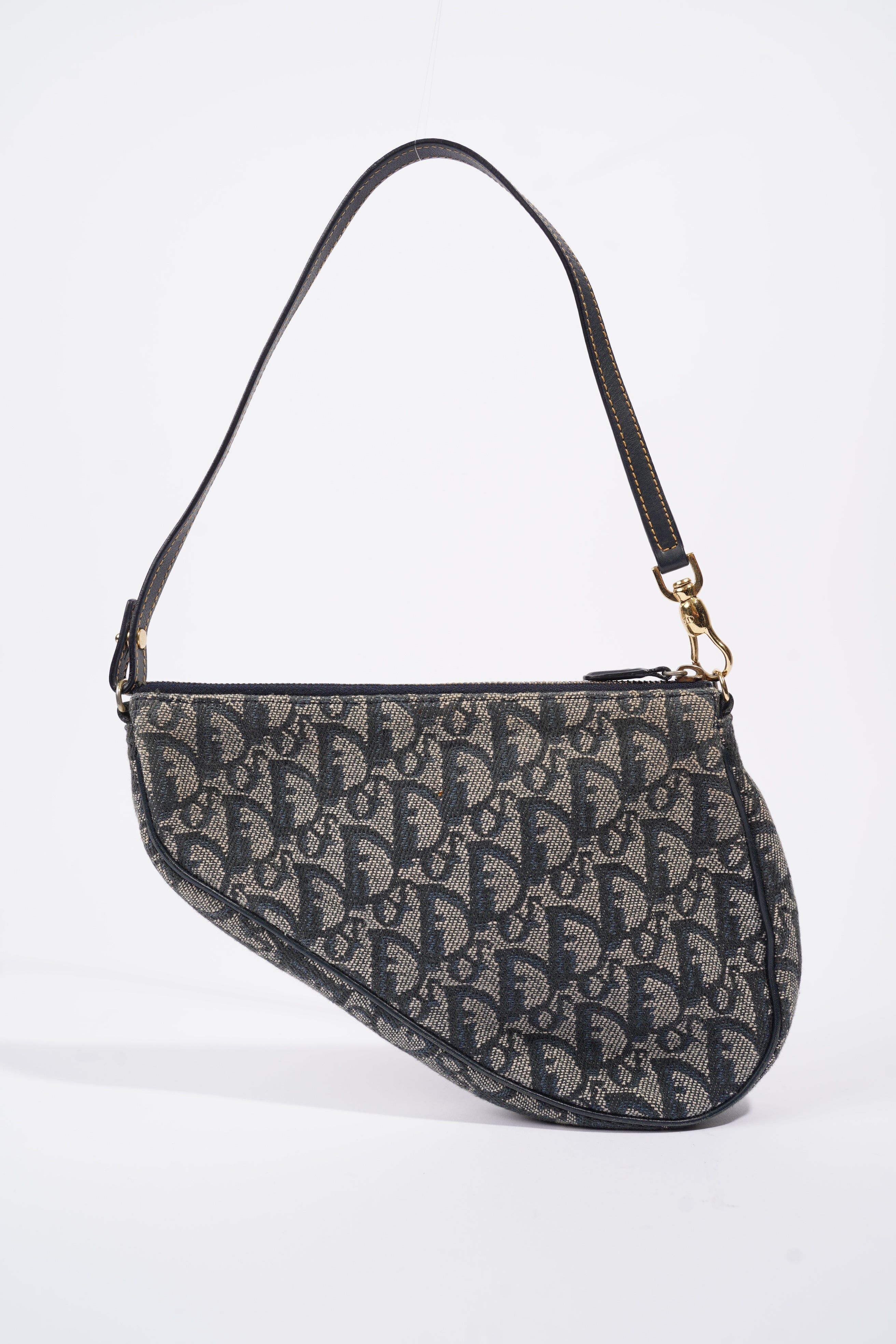 Christian Dior Mini Saddle Blue And Grey Oblique Canvas