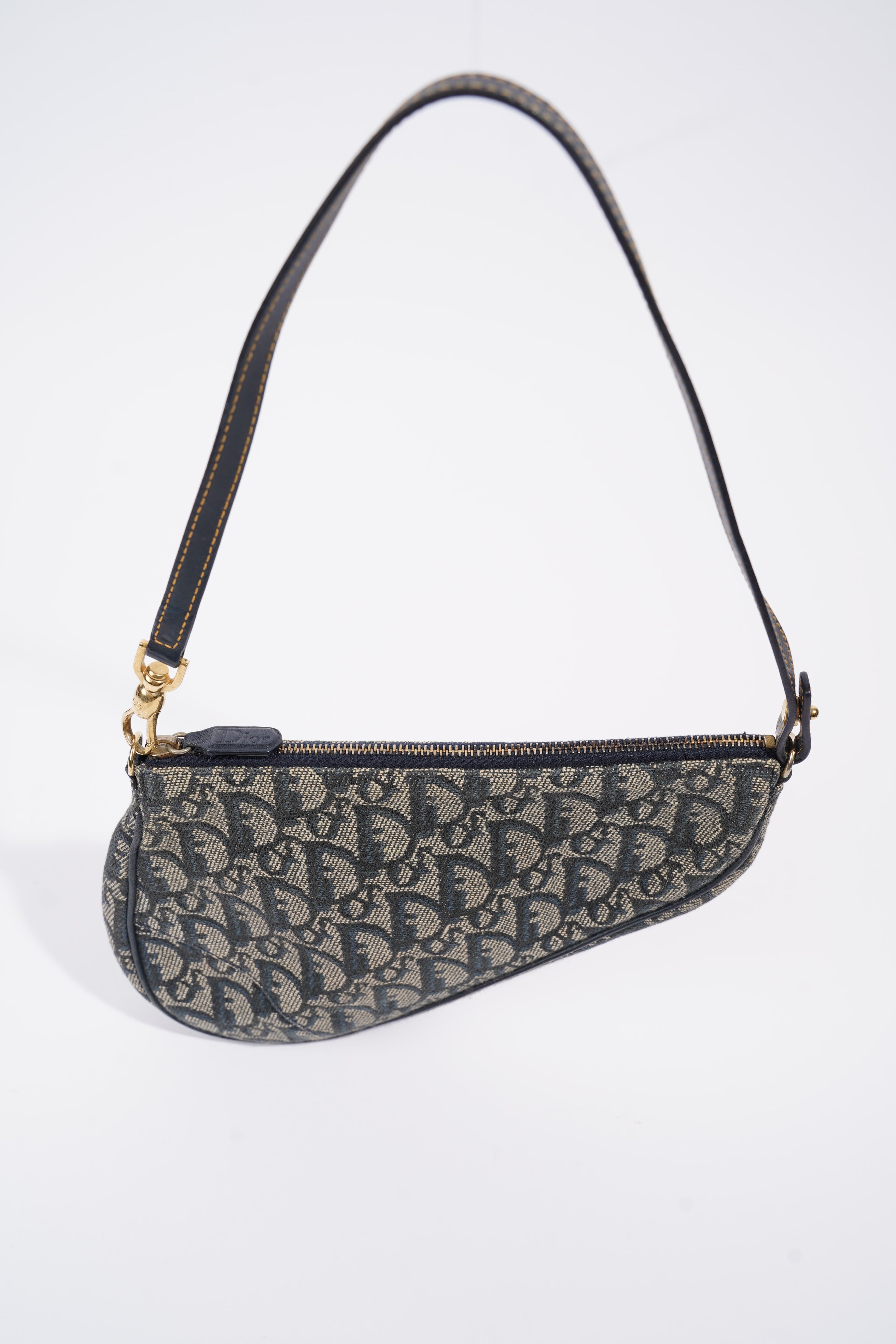 Christian Dior Mini Saddle Blue And Grey Oblique Canvas