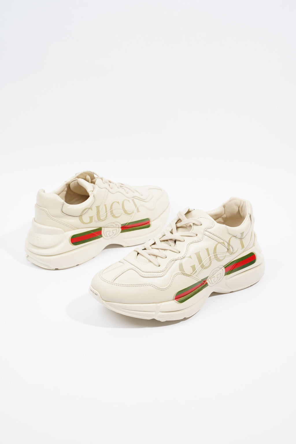 Gucci Rhyton Logo Beige / Red / Green Leather EU 40 UK 7