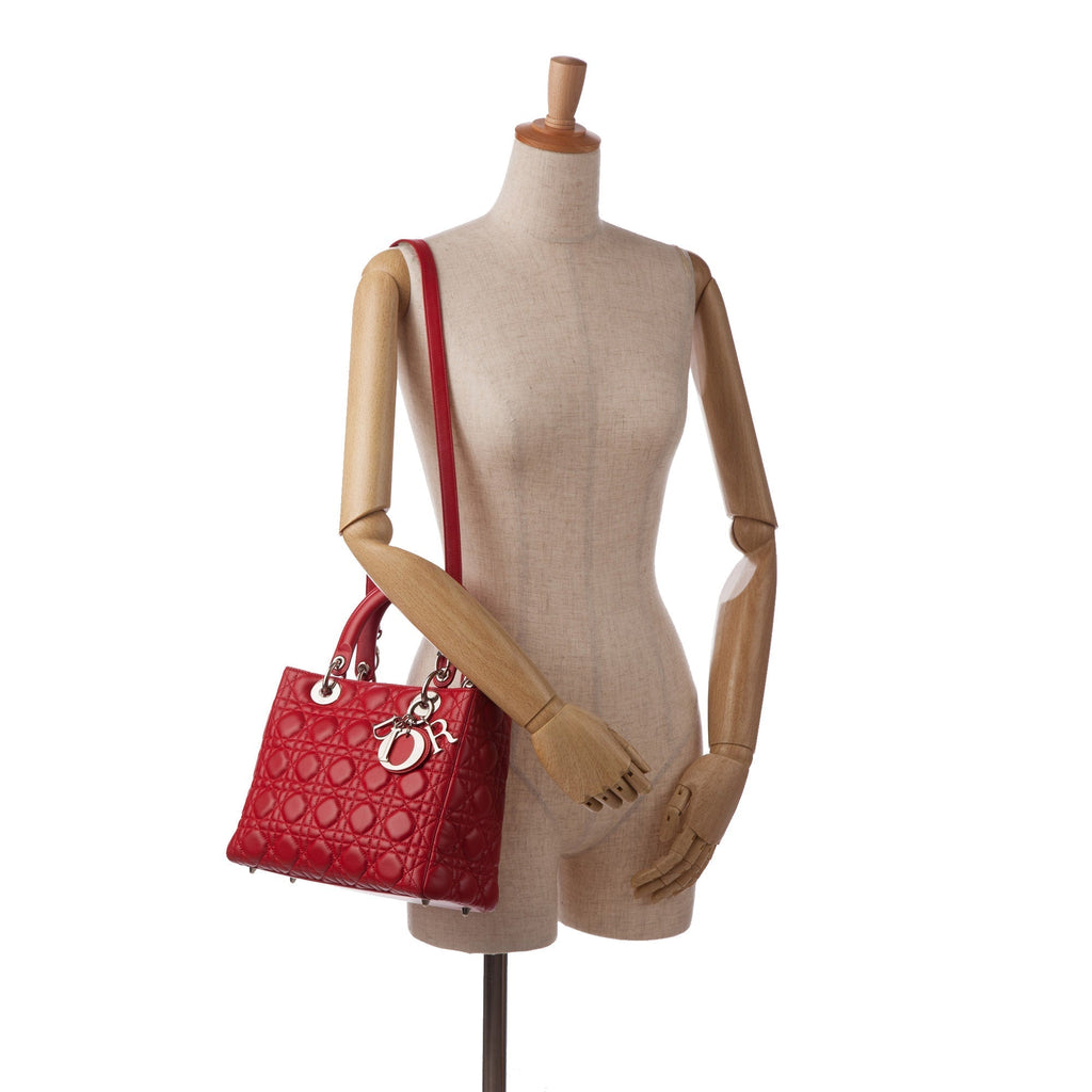 Dior Lady Dior Medium Red Cannage Quilted Leather