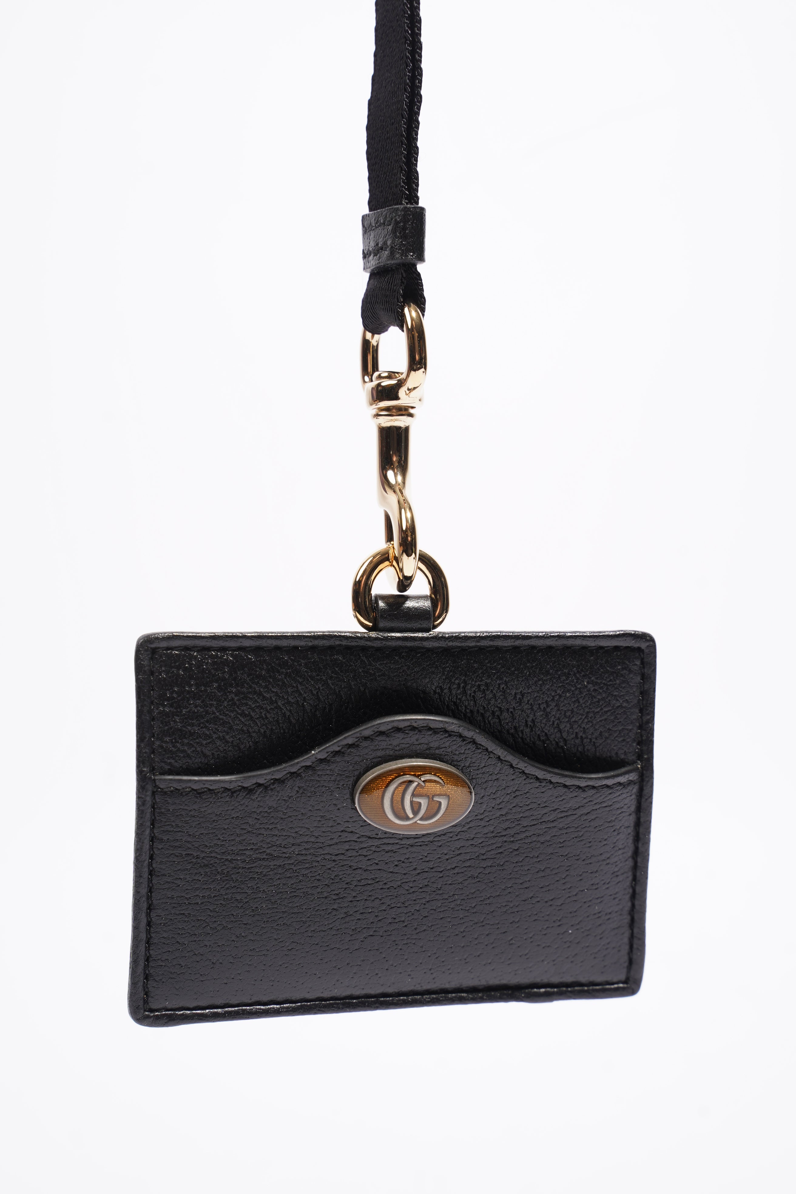 Gucci Card Holder/ ID Badge With Lanyard Black Leather