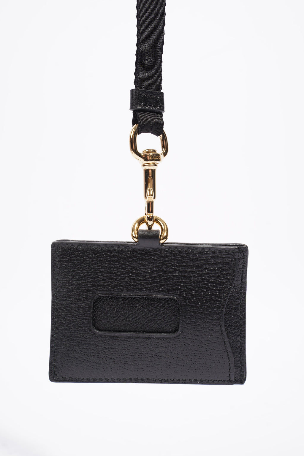 Gucci Card Holder/ ID Badge With Lanyard Black Leather