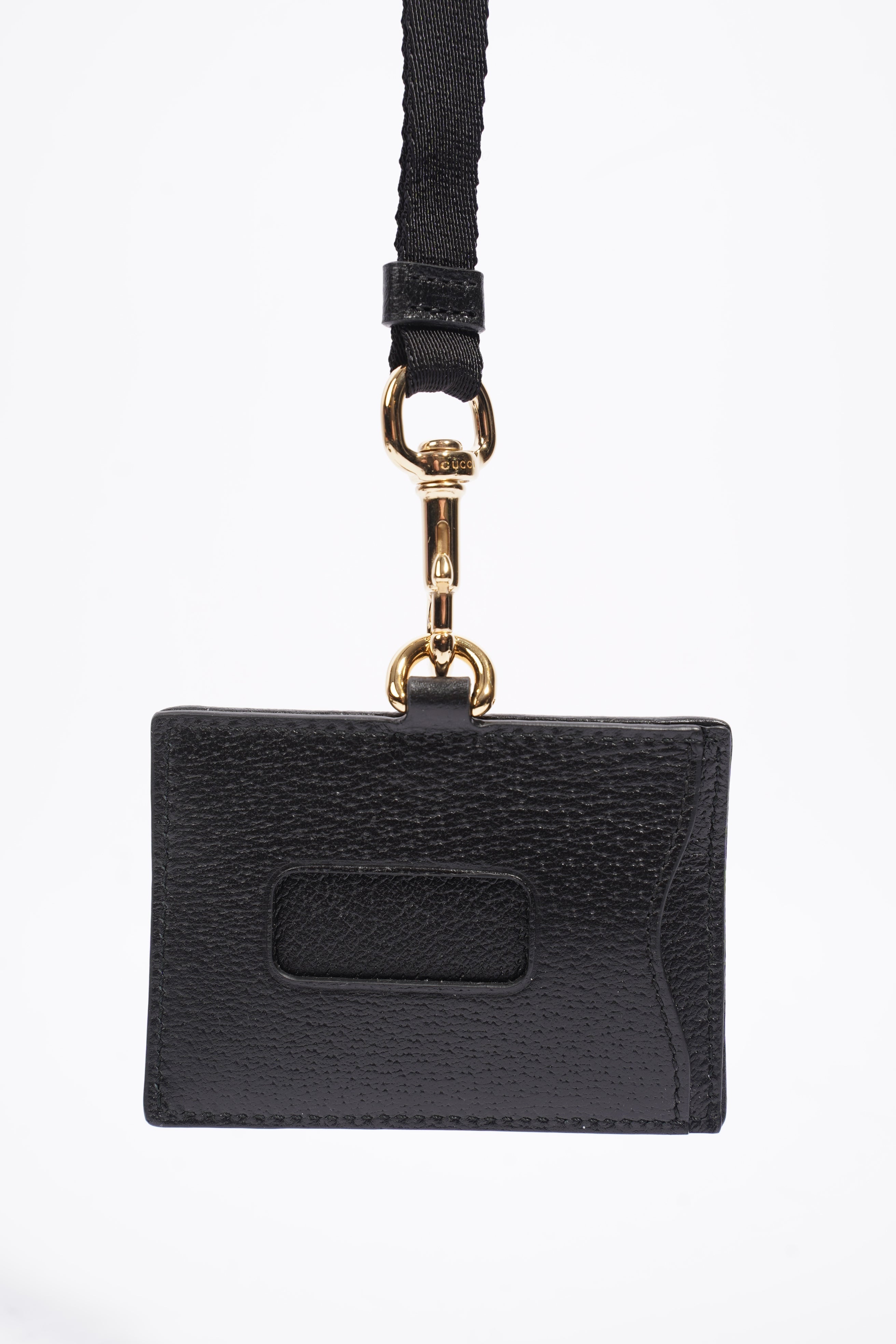 Gucci Card Holder/ ID Badge With Lanyard Black Leather