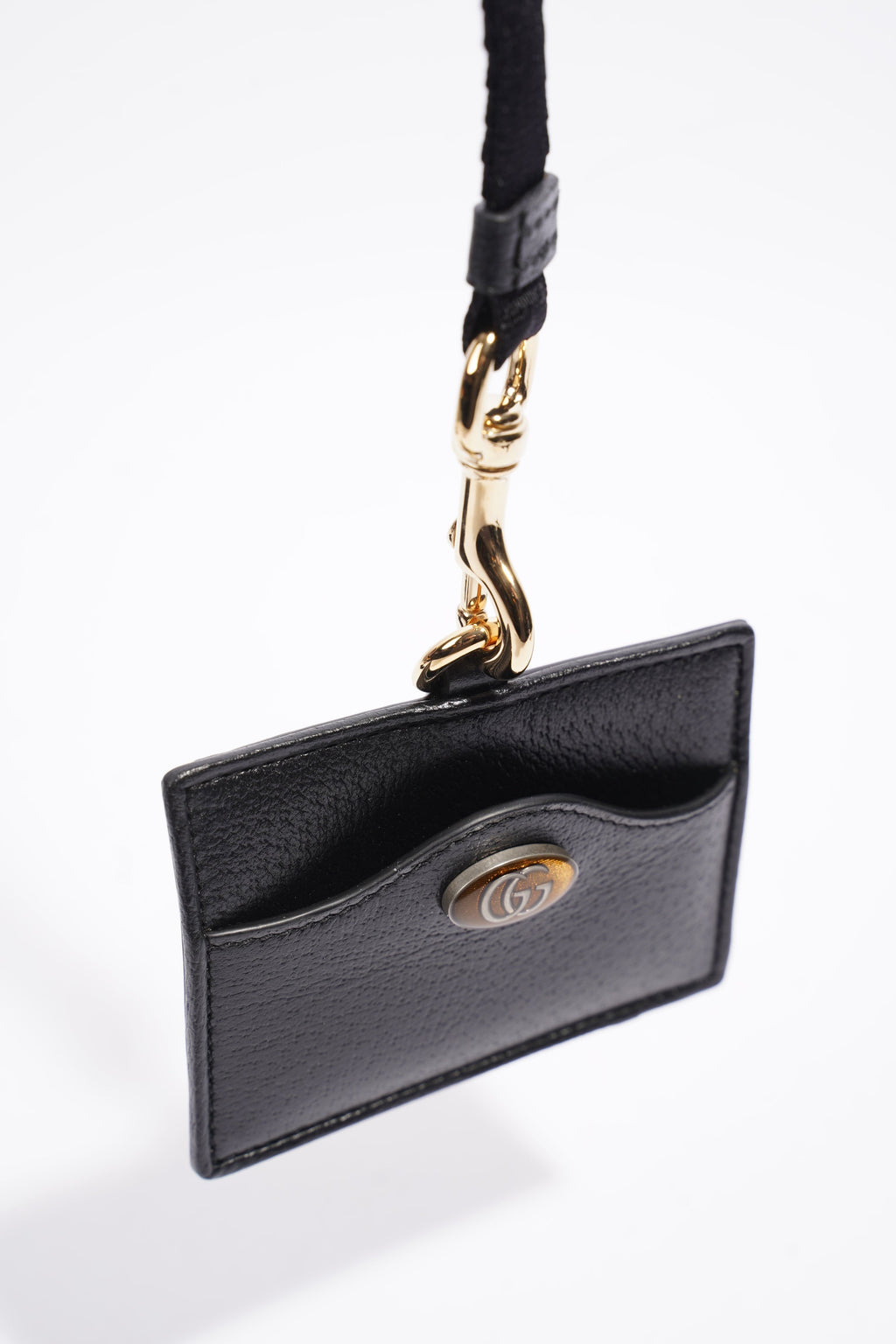 Gucci Card Holder/ ID Badge With Lanyard Black Leather