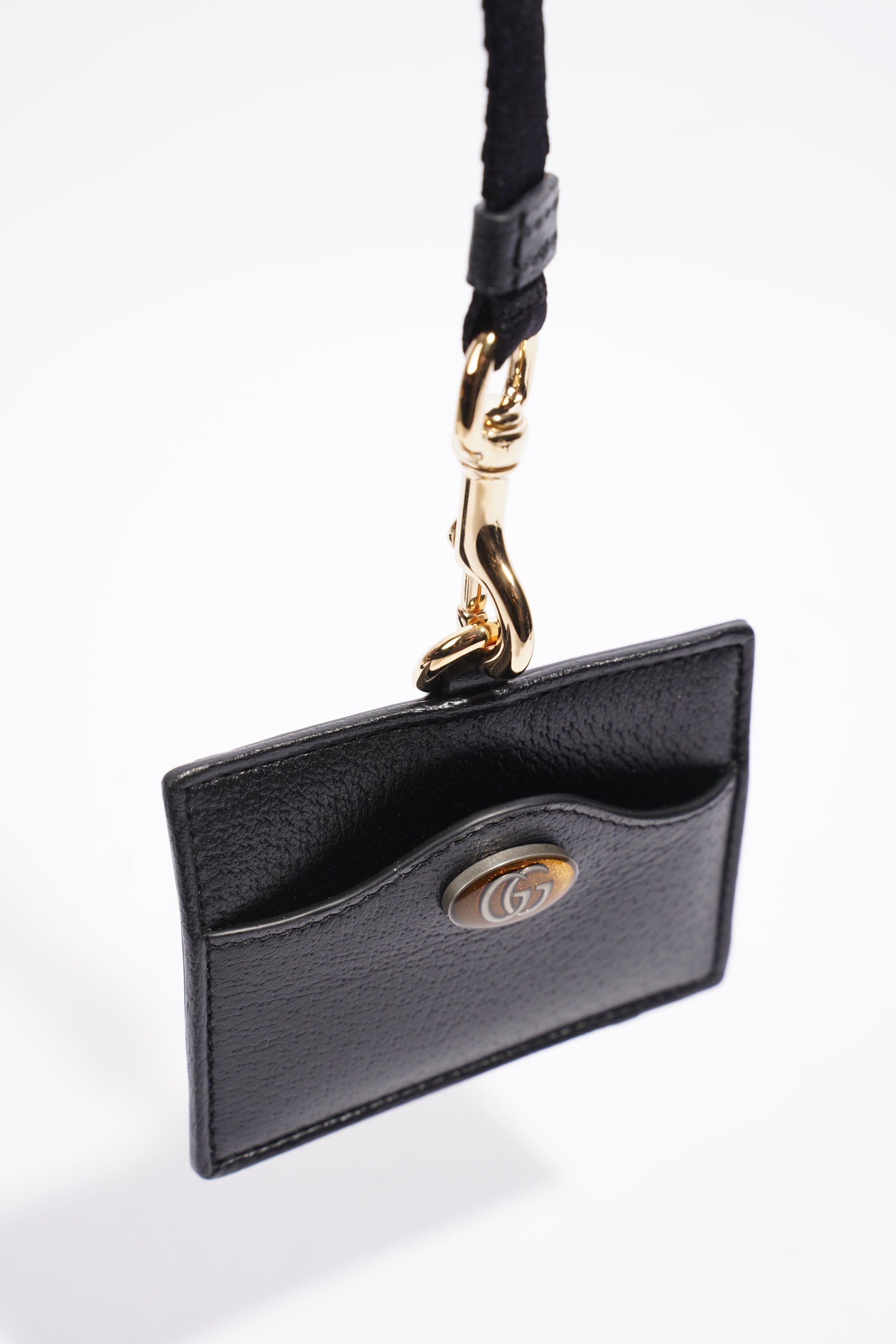 Gucci Card Holder/ ID Badge With Lanyard Black Leather