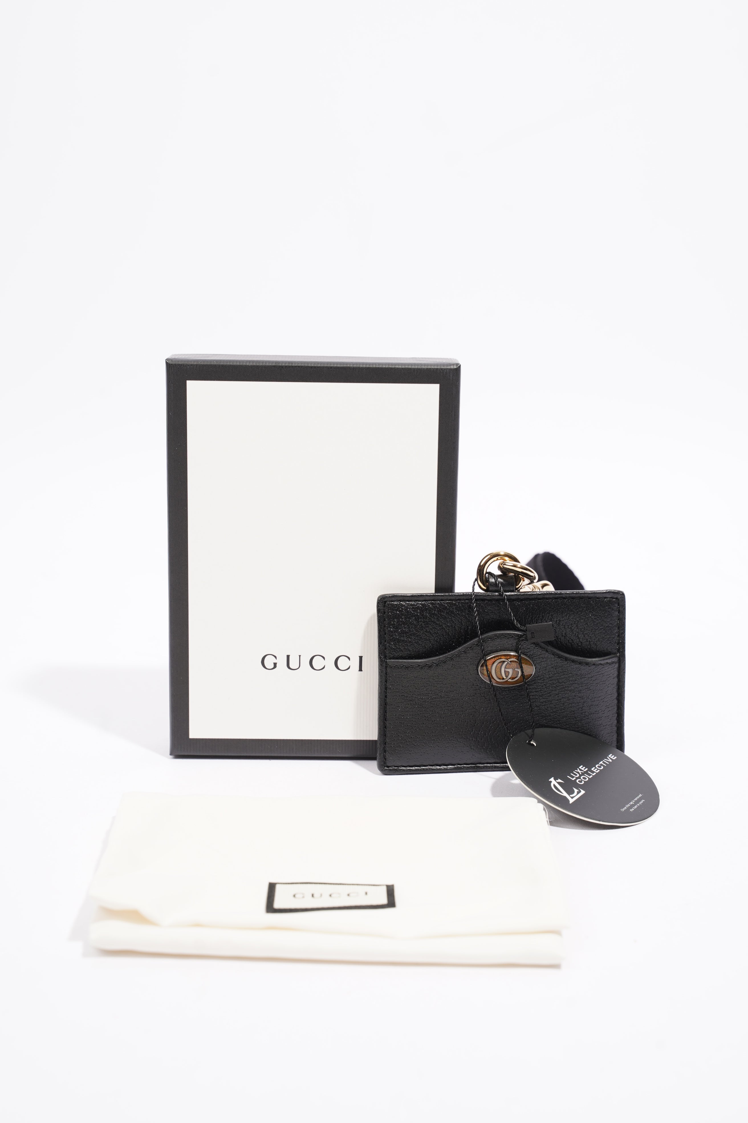 Gucci Card Holder/ ID Badge With Lanyard Black Leather