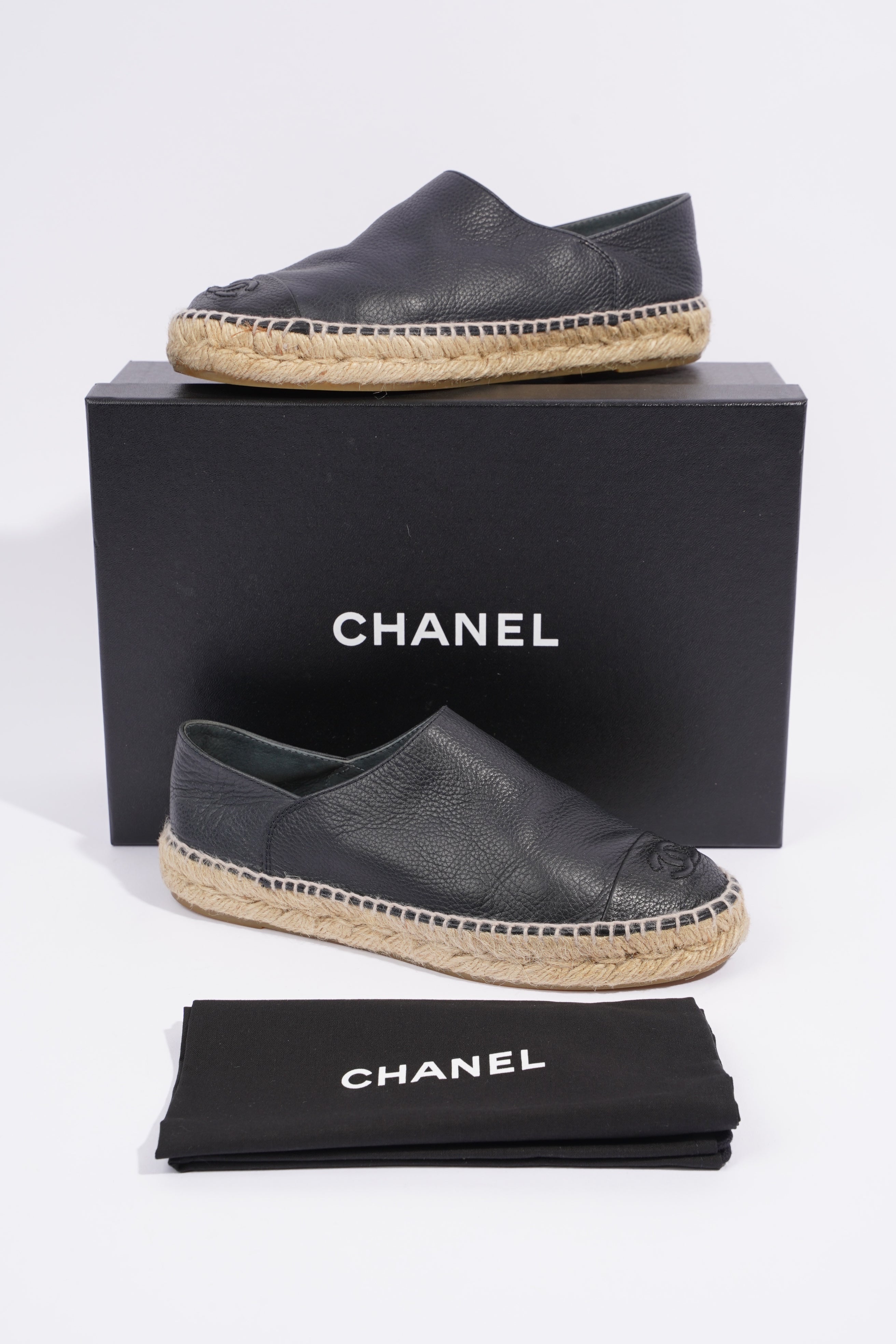 Chanel Espadrilles Black Leather EU 37 UK 4