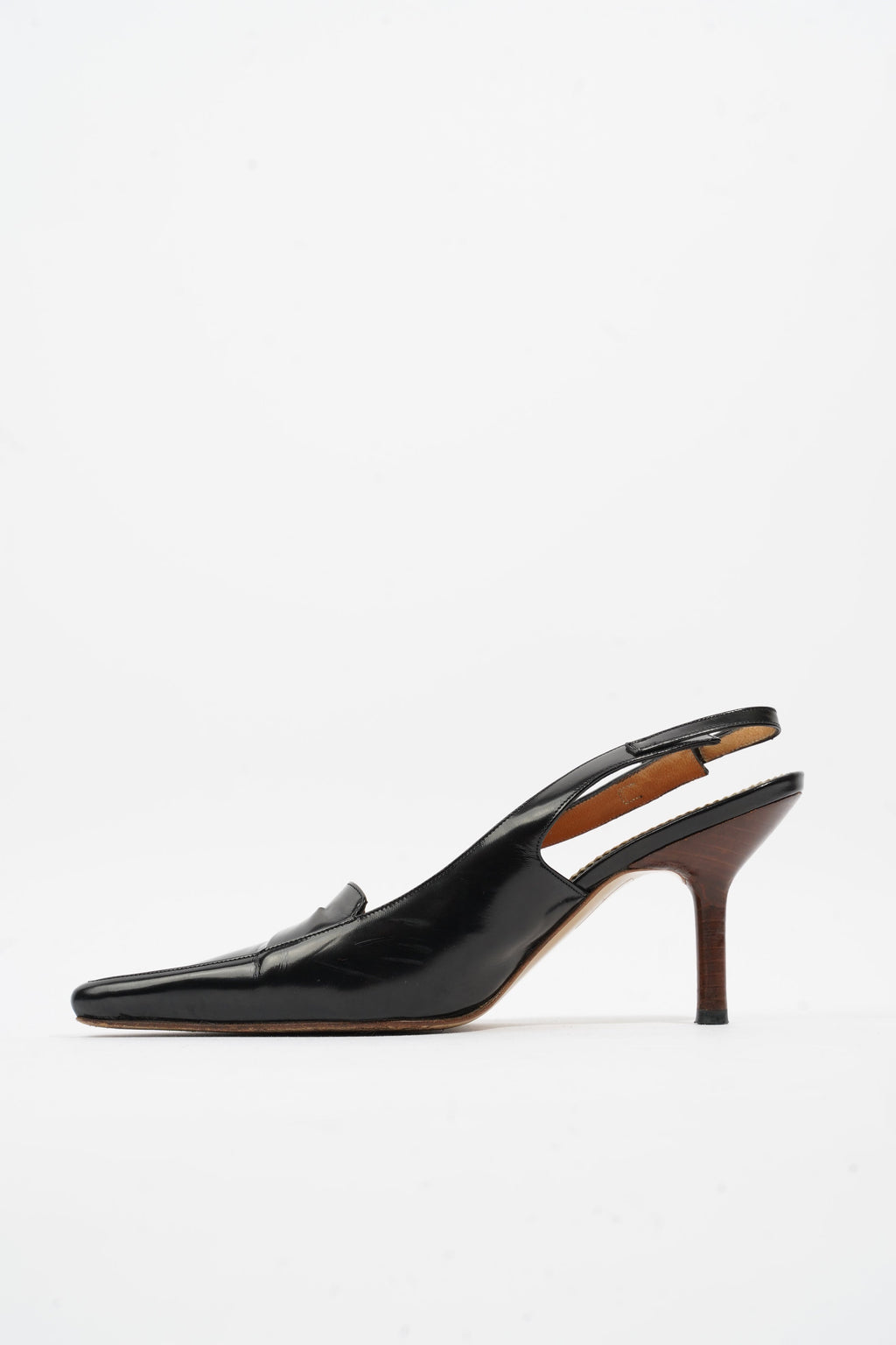 Gucci Slingback Heel 70 Black Leather EU 38 UK 5