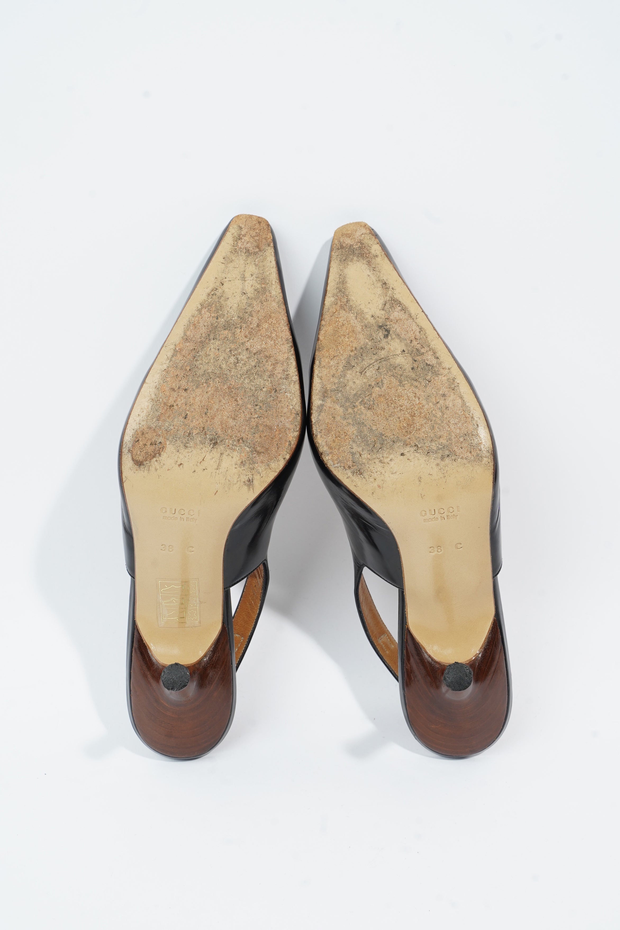 Gucci Slingback Heel 70 Black Leather EU 38 UK 5
