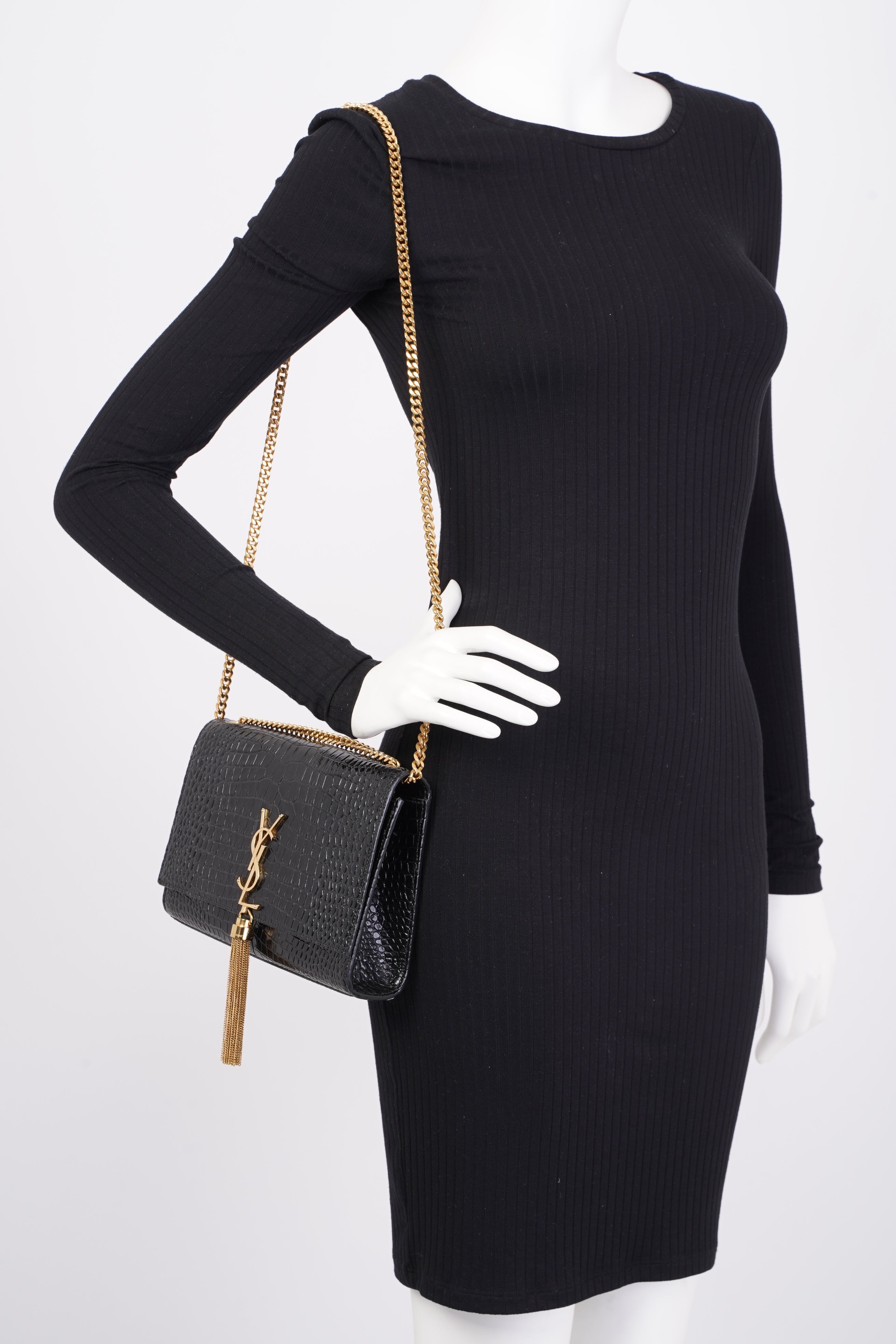 Saint Laurent Medium Kate Black Embossed Leather