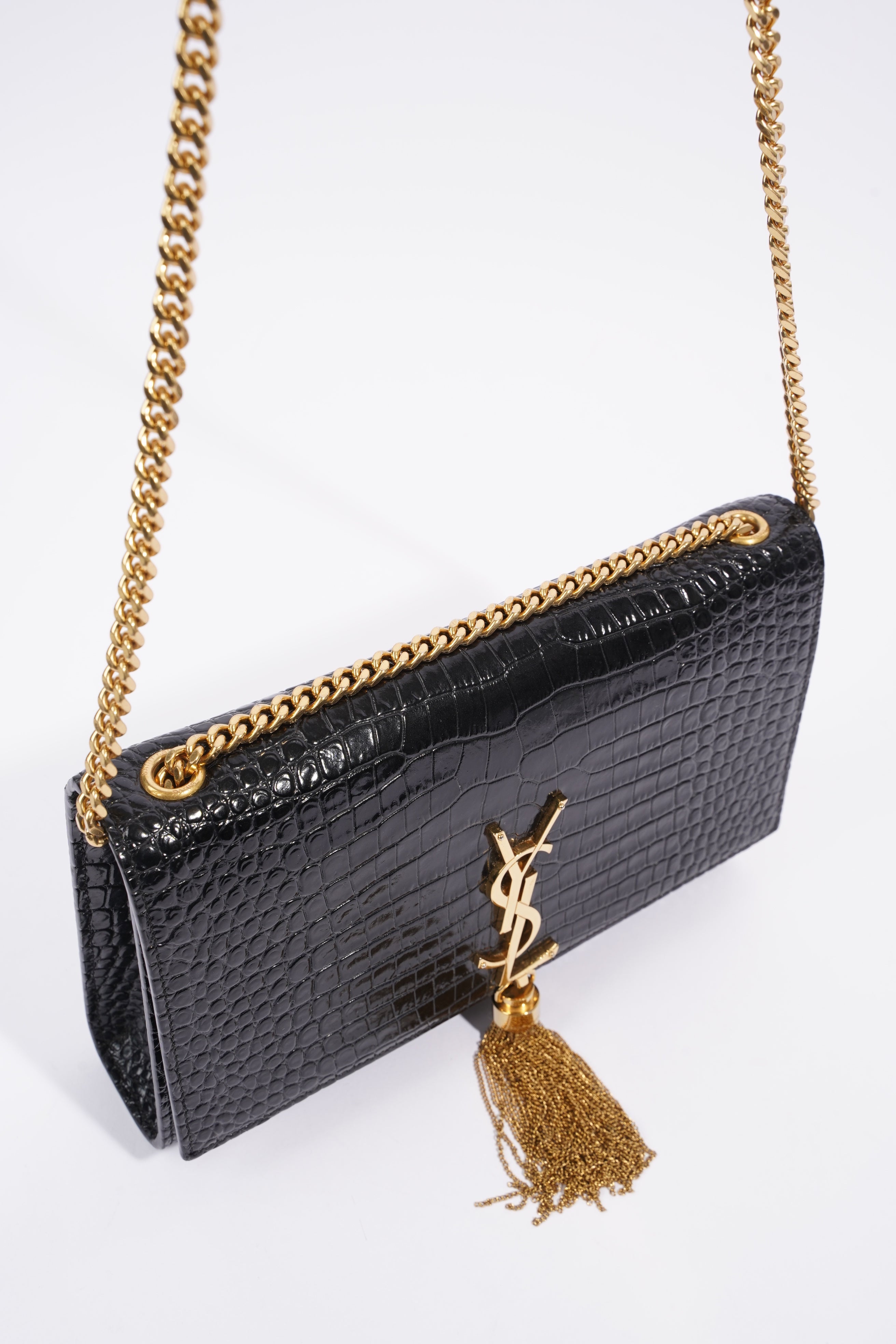 Saint Laurent Medium Kate Black Embossed Leather