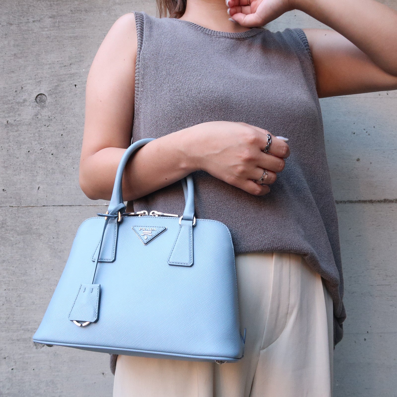 Prada Logo Leather 2Way Bag Hand Bag Shoulder Bag Blue 1BA838